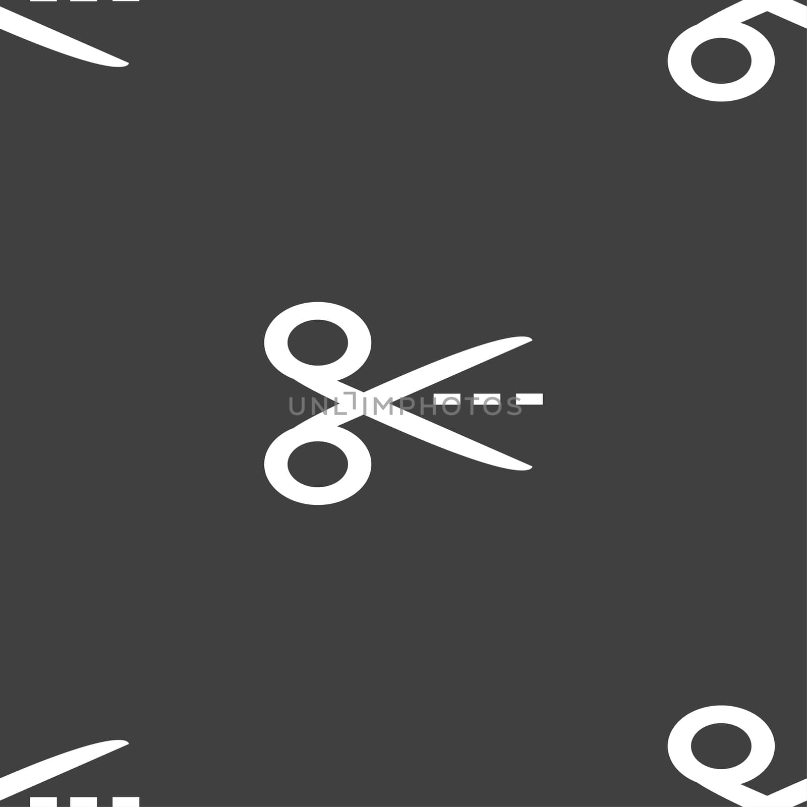 Scissors with cut dash dotted line sign icon. Tailor symbol. Seamless pattern on a gray background. illustration