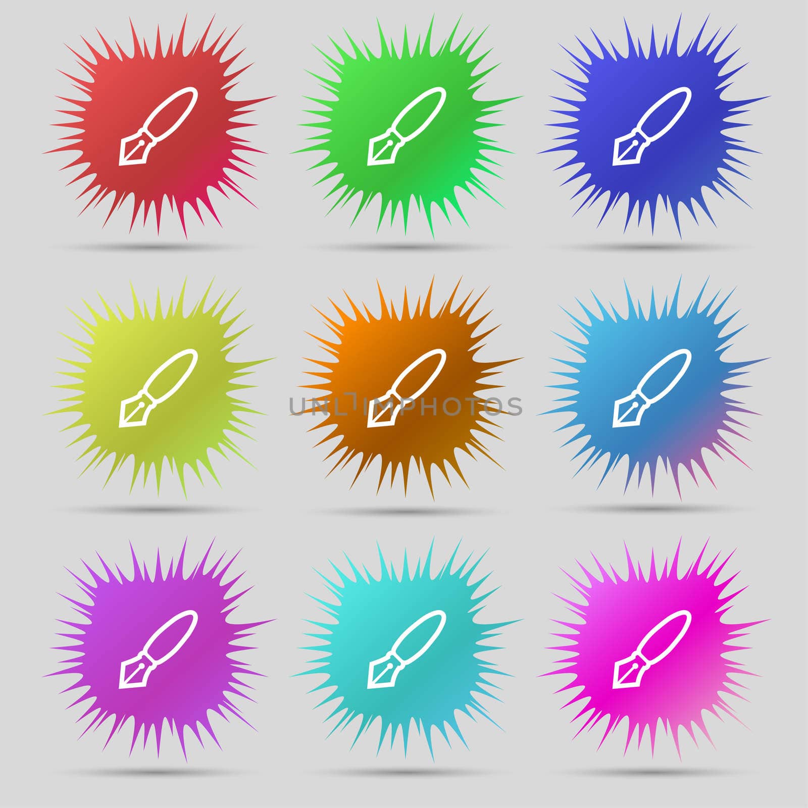 Pen icon sign. A set of nine original needle buttons. illustration