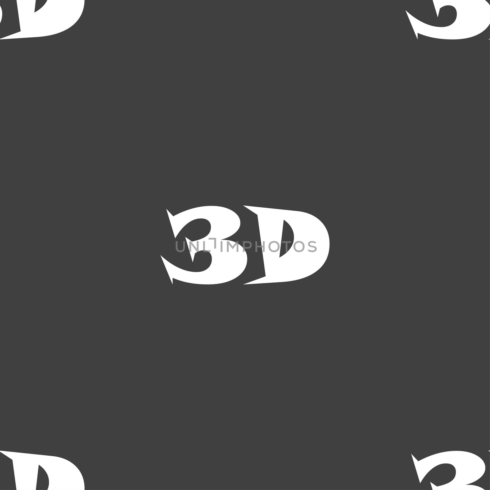 3D sign icon. 3D-New technology symbol. Seamless pattern on a gray background.  by serhii_lohvyniuk