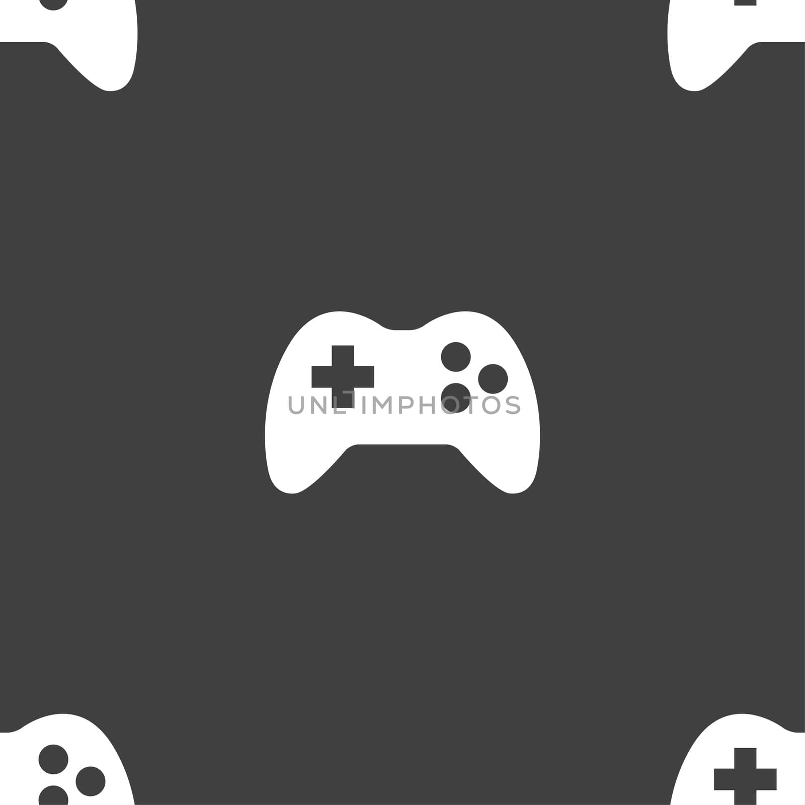 Joystick sign icon. Video game symbol. Seamless pattern on a gray background. illustration