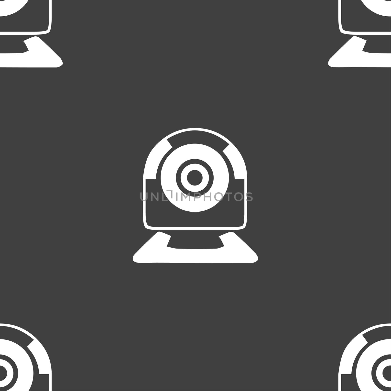 Webcam sign icon. Web video chat symbol. Camera chat. Seamless pattern on a gray background. illustration