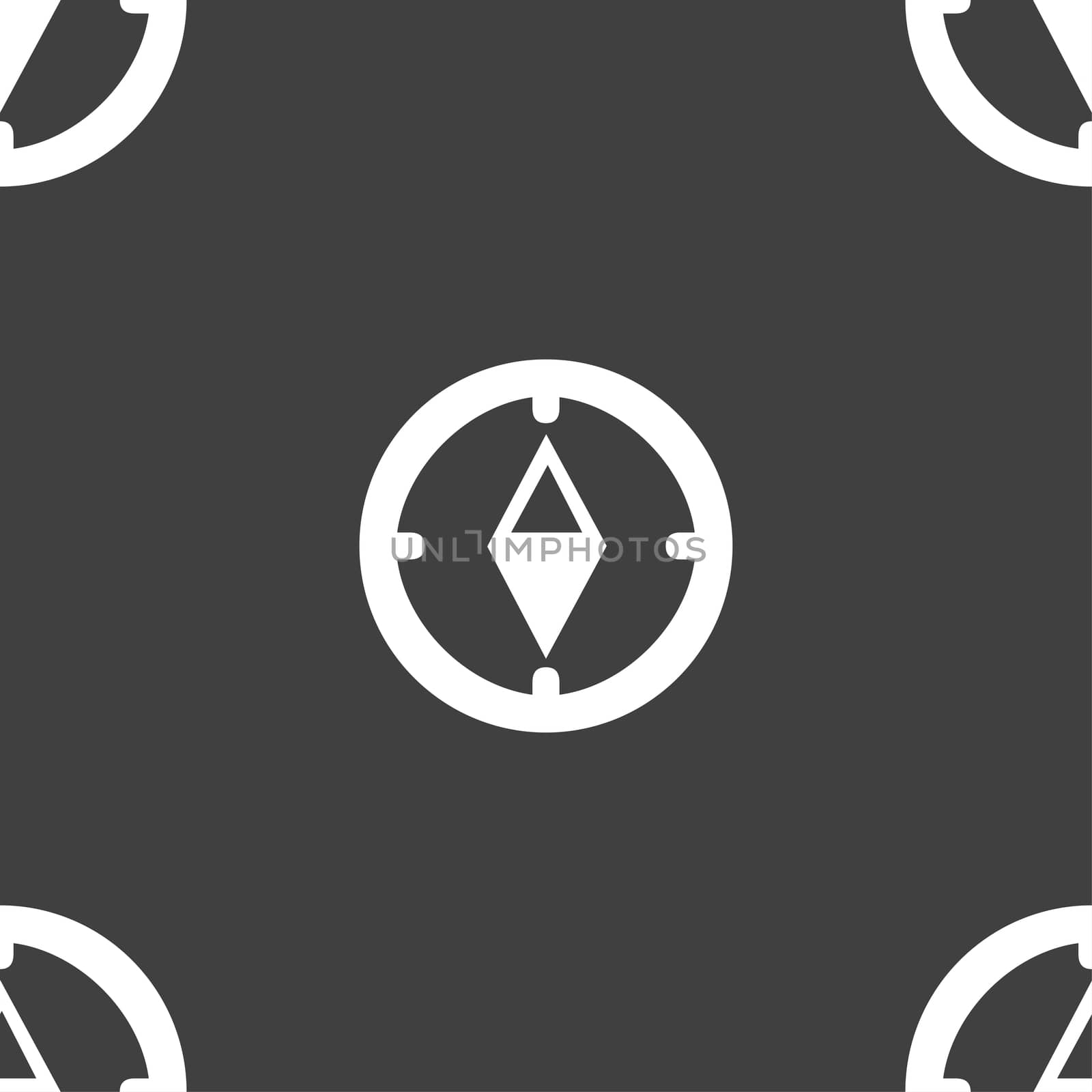 Compass sign icon. Windrose navigation symbol. Seamless pattern on a gray background.  by serhii_lohvyniuk