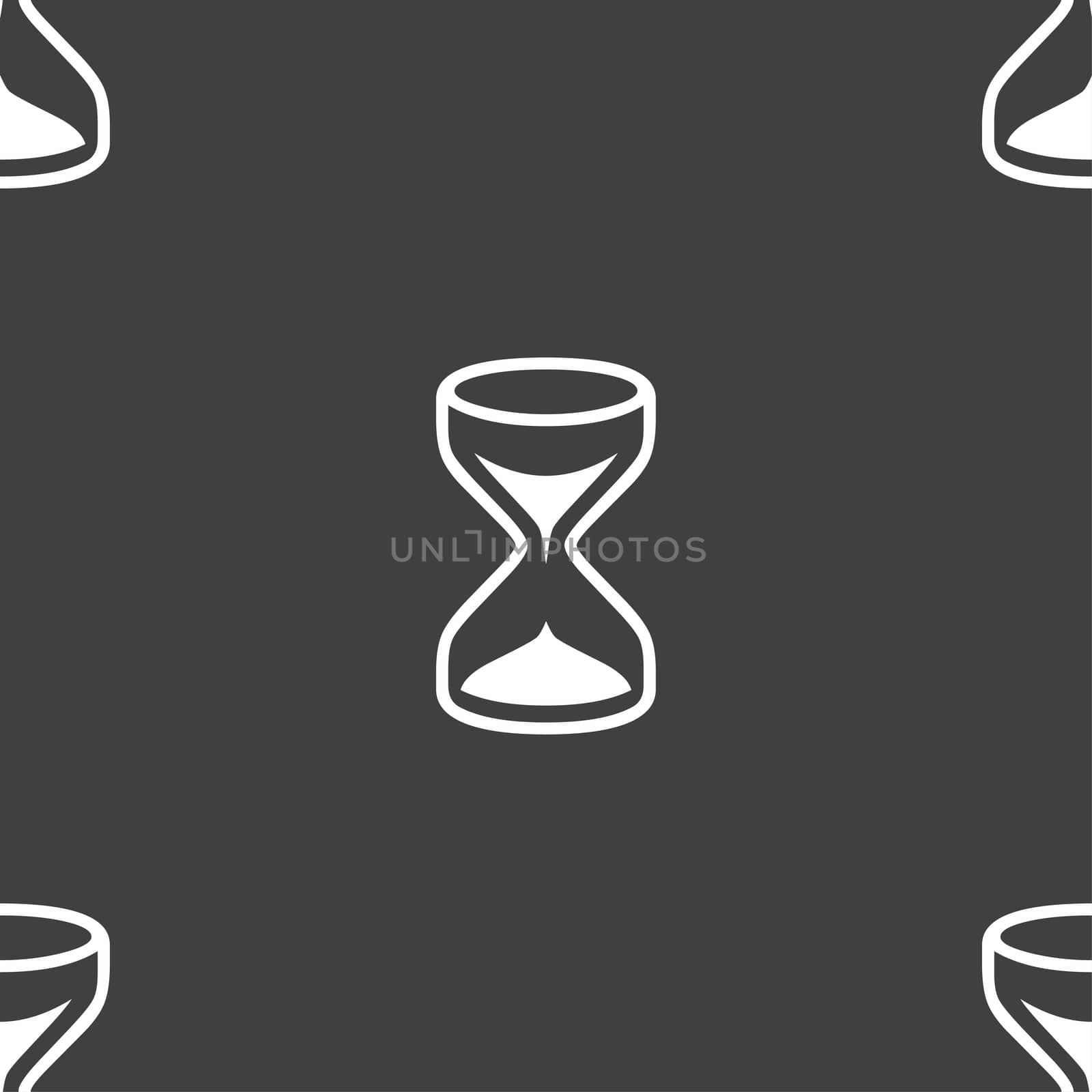 Hourglass sign icon. Sand timer symbol. Seamless pattern on a gray background. illustration