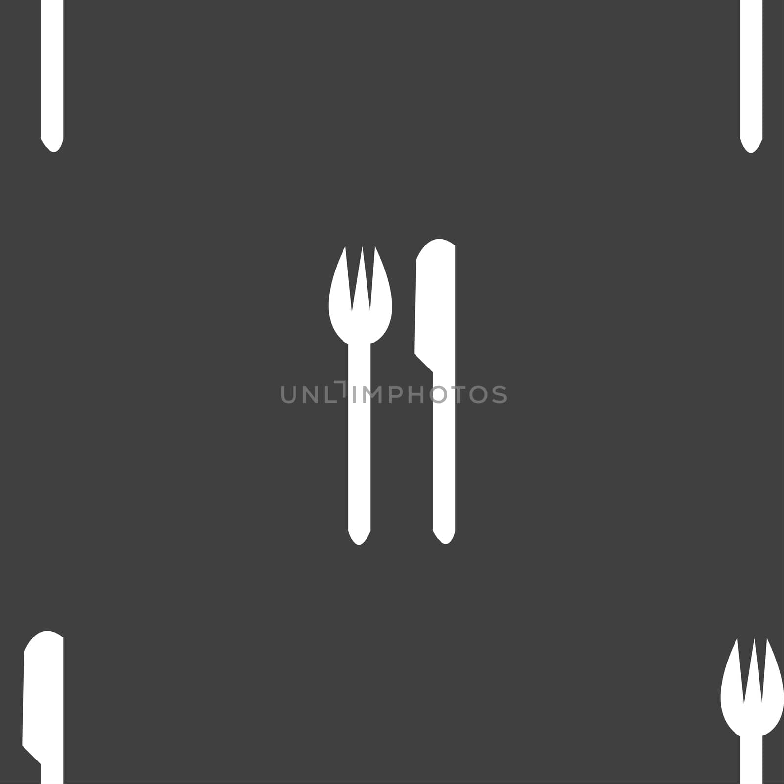 Eat sign icon. Cutlery symbol. Fork and knife. Seamless pattern on a gray background. illustration