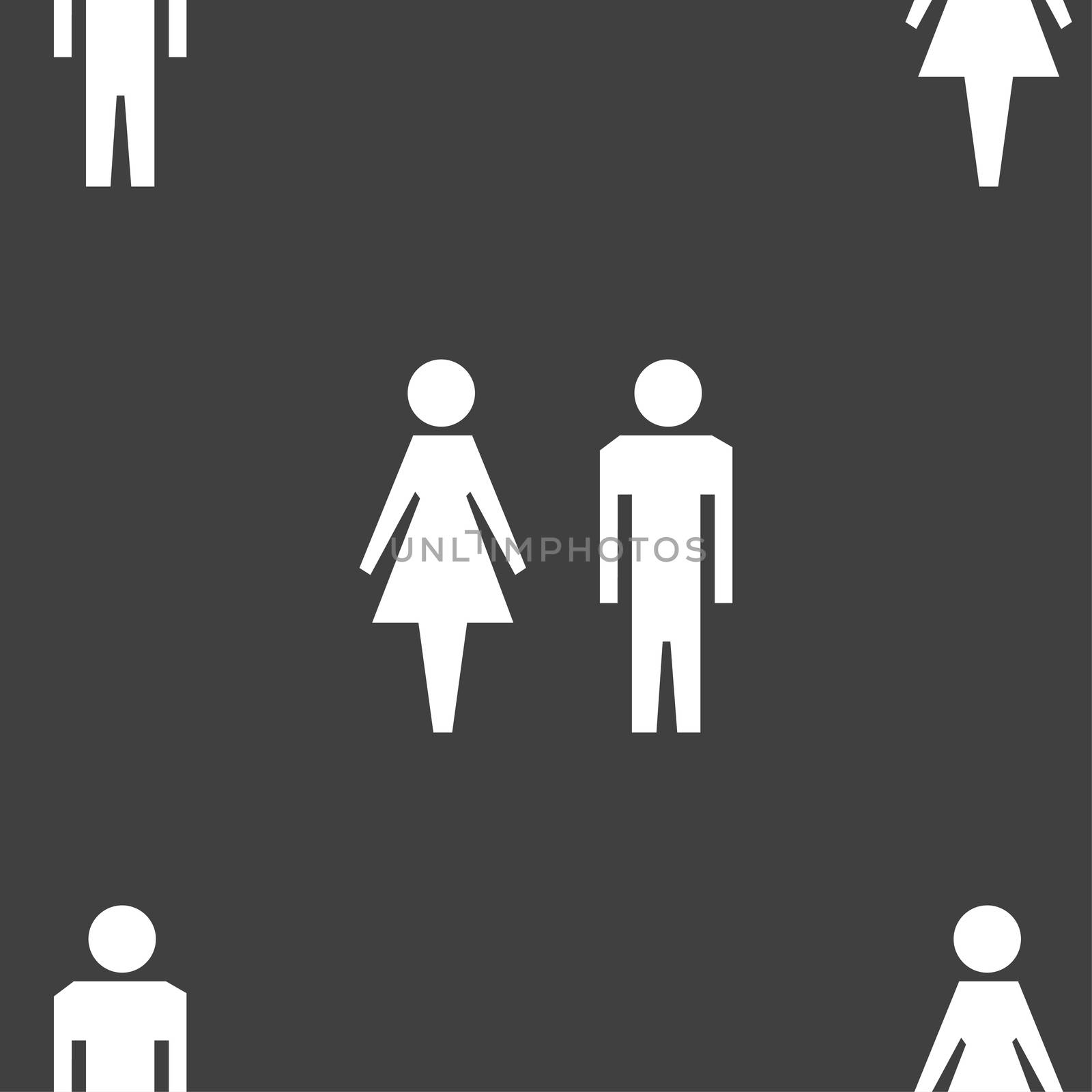 WC sign icon. Toilet symbol. Male and Female toilet. Seamless pattern on a gray background.  by serhii_lohvyniuk