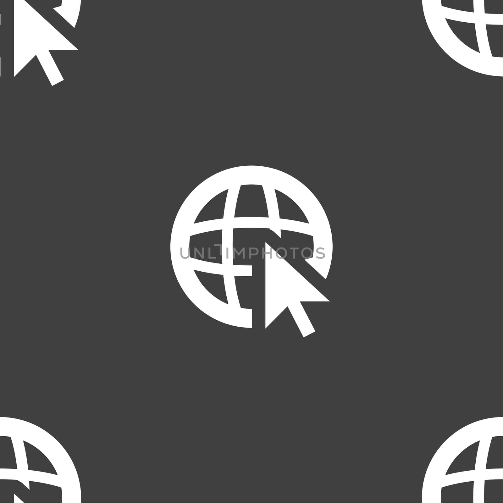 Internet sign icon. World wide web symbol. Cursor pointer. Seamless pattern on a gray background. illustration