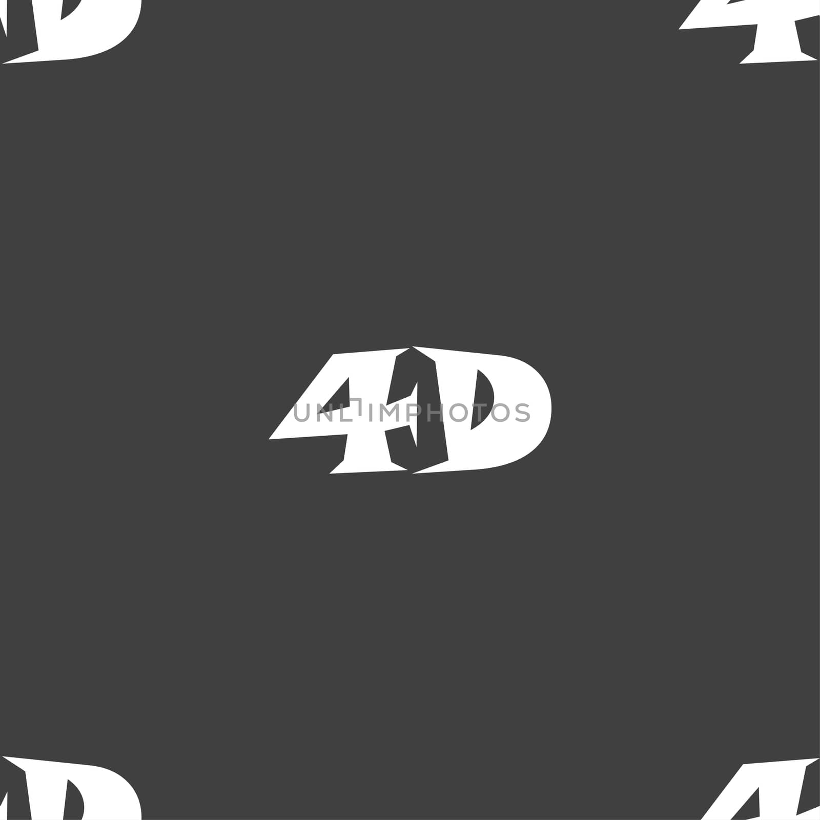 4D sign icon. 4D New technology symbol. Seamless pattern on a gray background. illustration