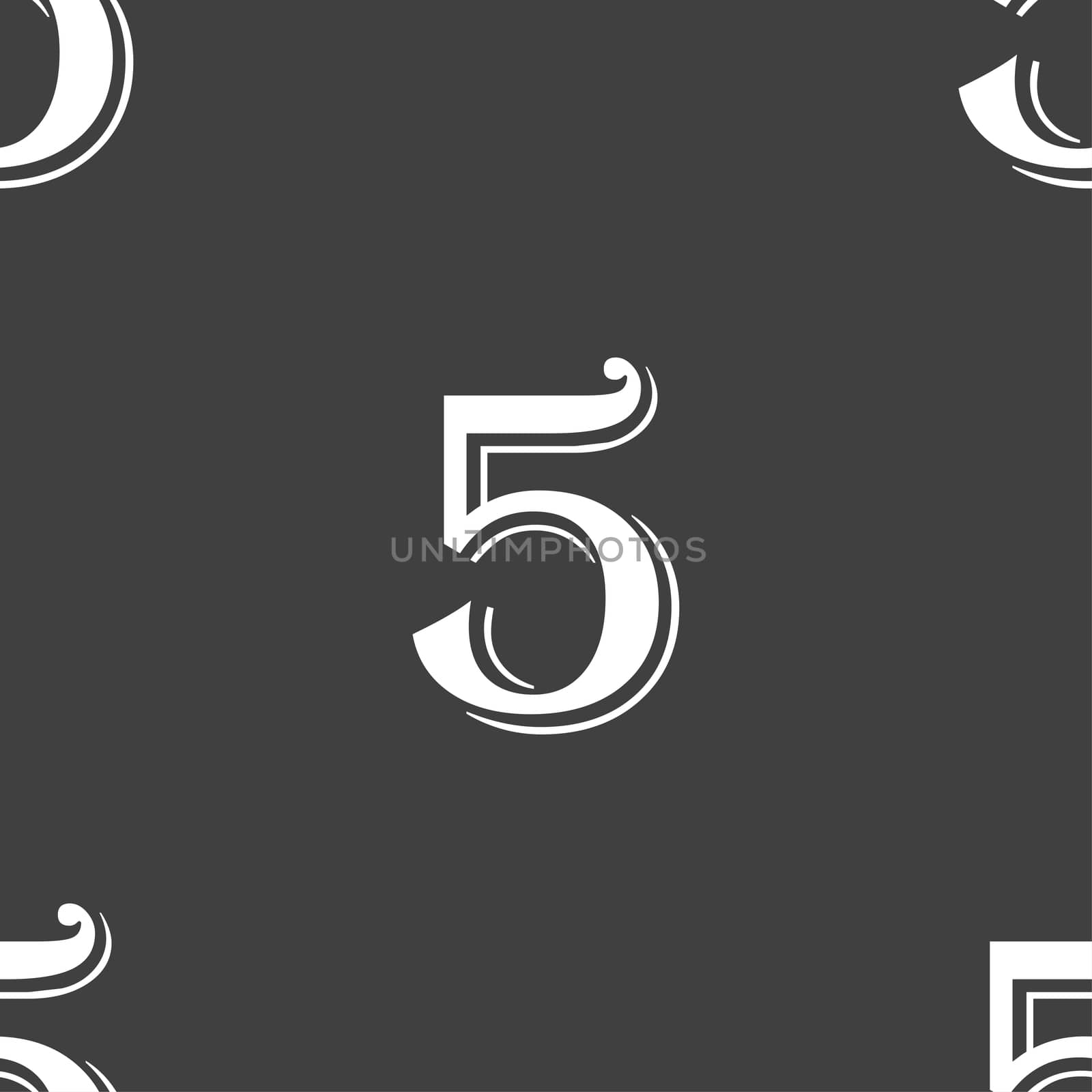 number five icon sign. Seamless pattern on a gray background. illustration