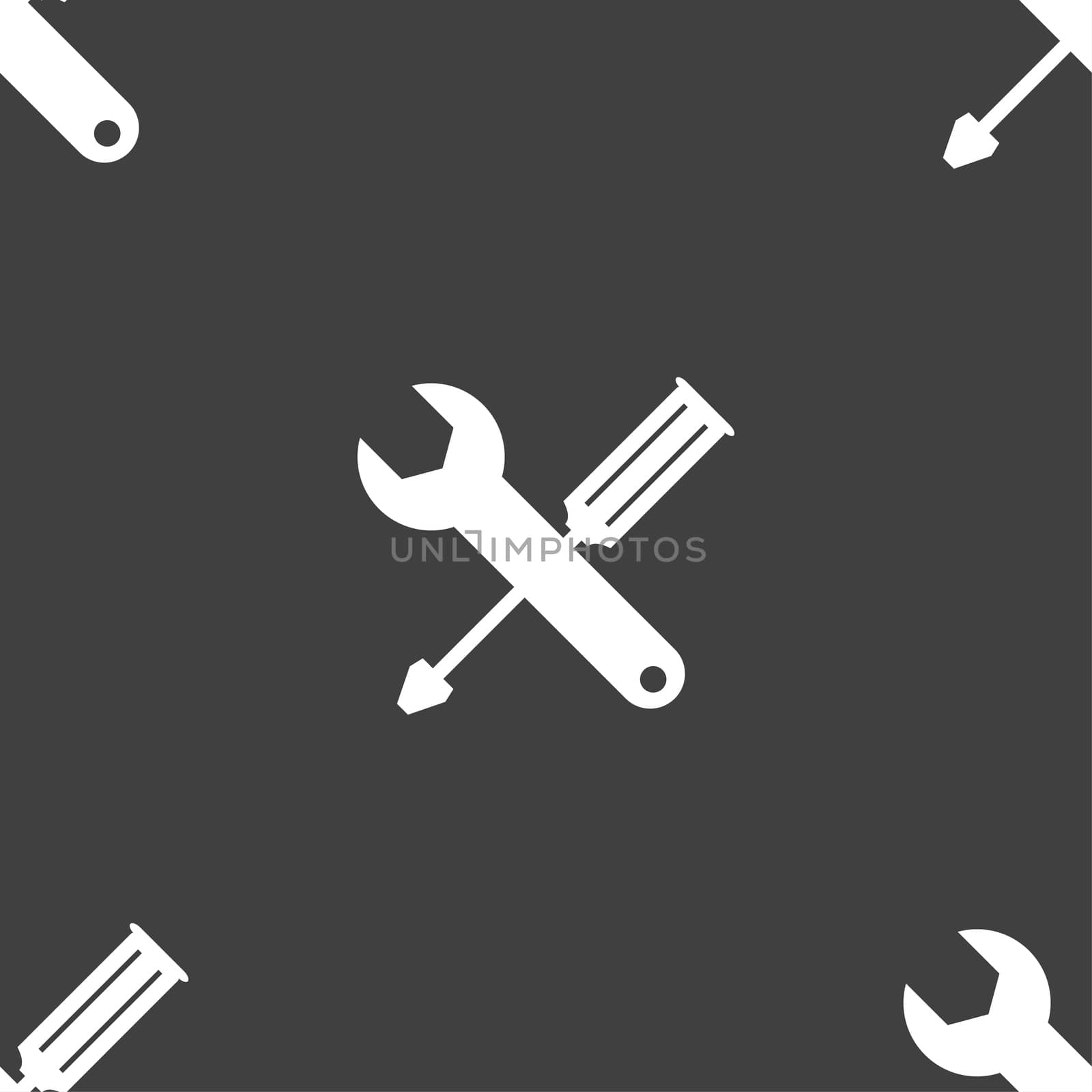 Repair tool sign icon. Service symbol. screwdriver with wrench. Seamless pattern on a gray background. illustration