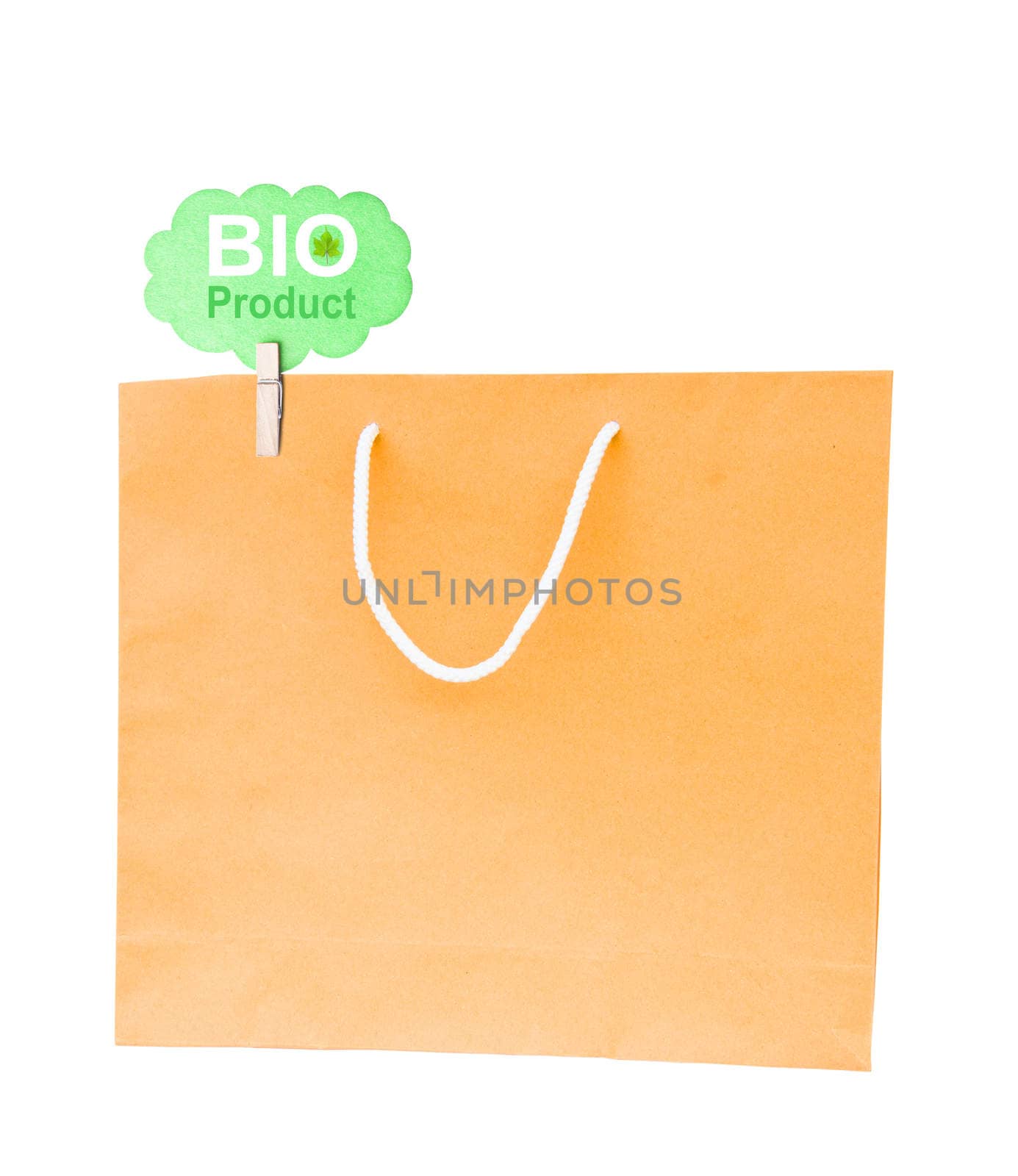Blank brown paper bag isolated on white background by Gamjai