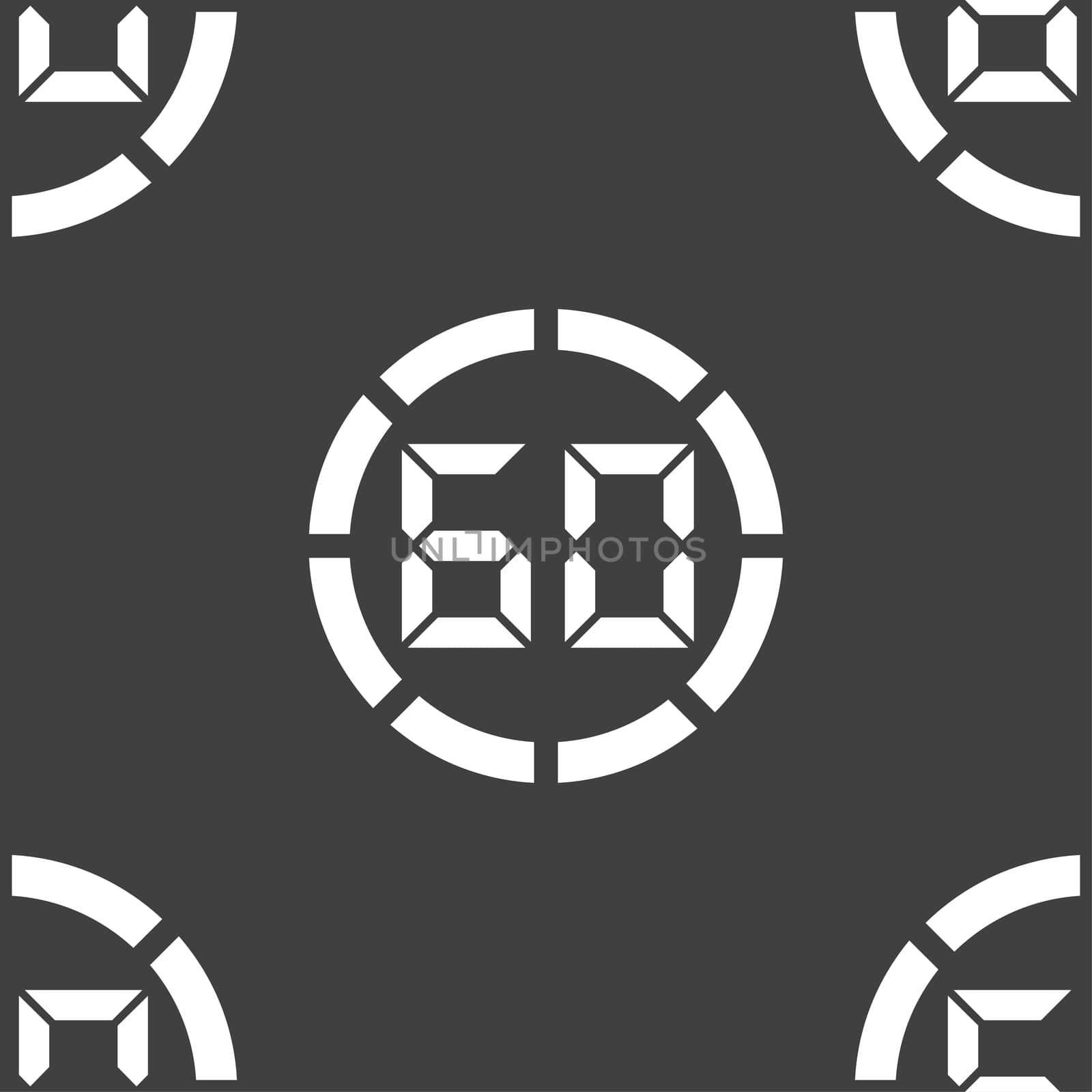 60 second stopwatch icon sign. Seamless pattern on a gray background.  by serhii_lohvyniuk