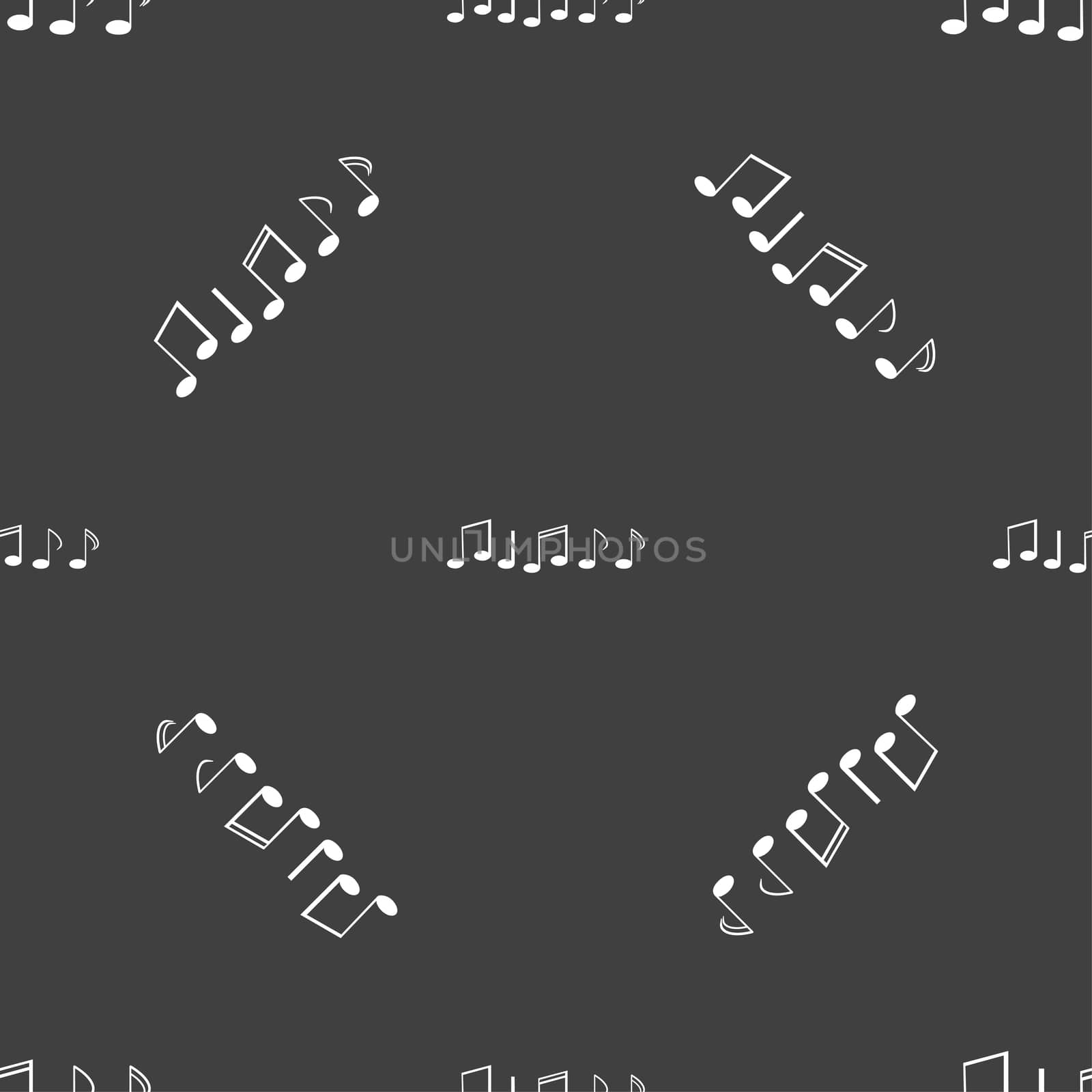 Music note sign icon. Musical symbol. Seamless pattern on a gray background.  by serhii_lohvyniuk