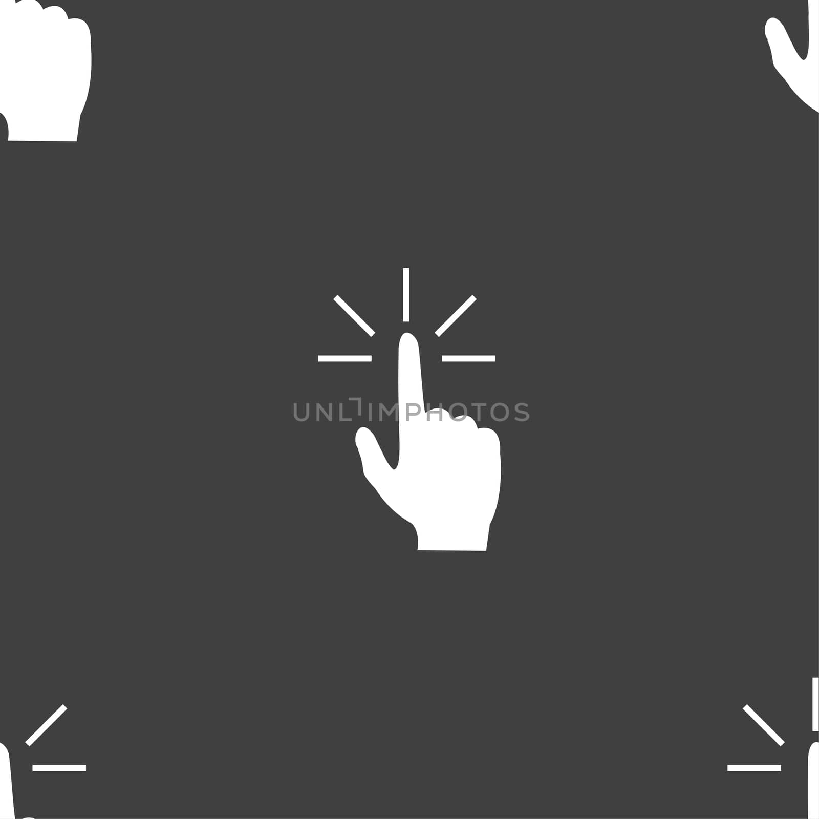 Click here hand icon sign. Seamless pattern on a gray background. illustration