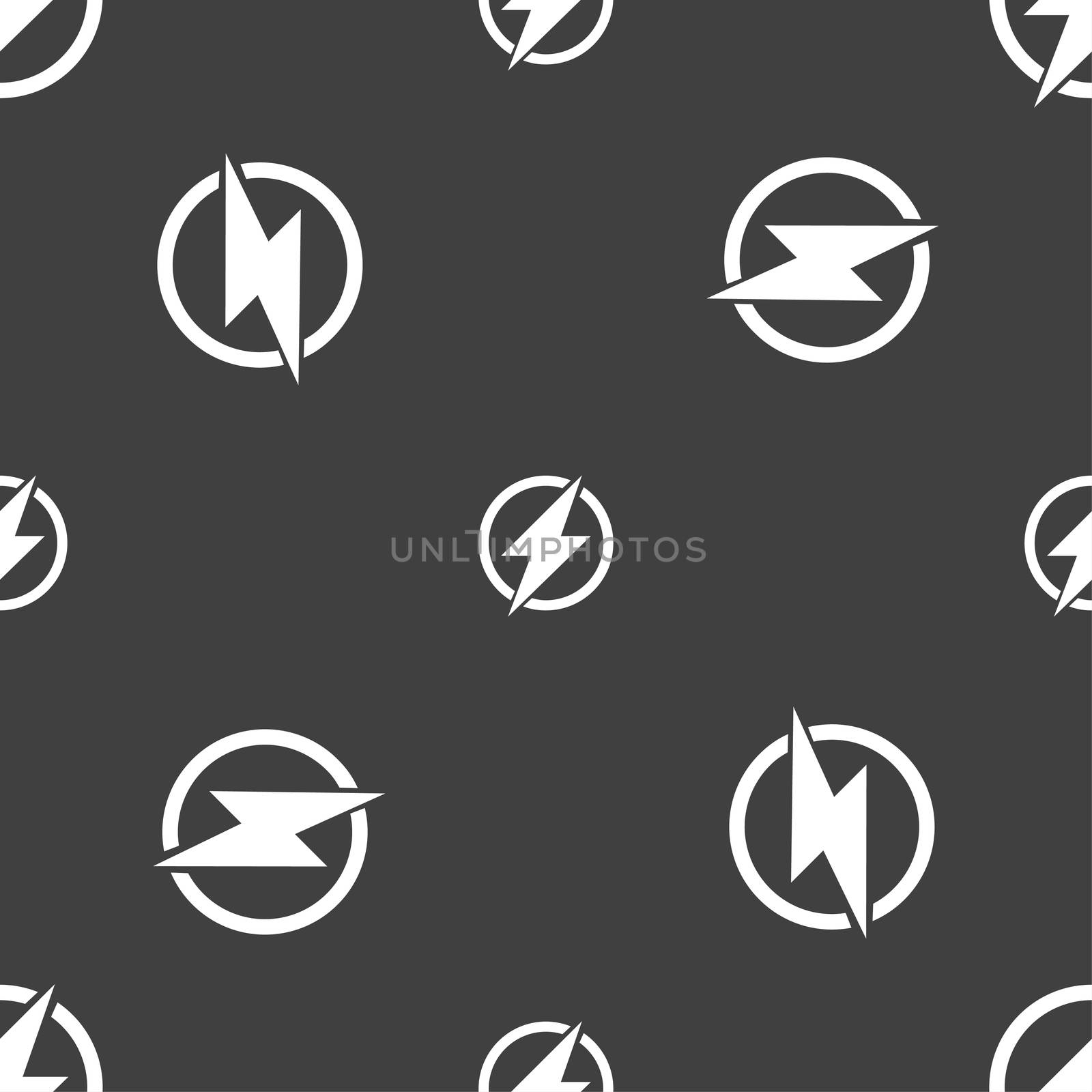 Photo flash sign icon. Lightning symbol. Seamless pattern on a gray background. illustration