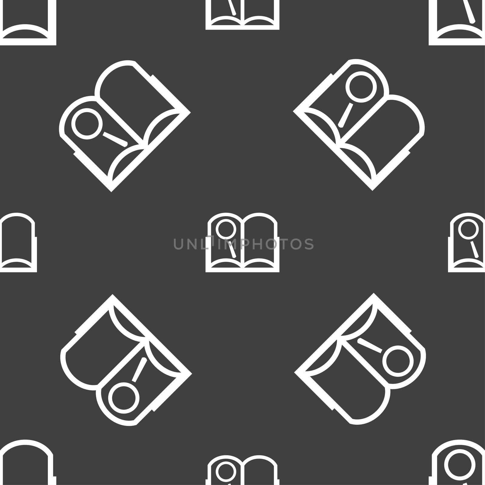 Book sign icon. Open book symbol. Seamless pattern on a gray background.  by serhii_lohvyniuk