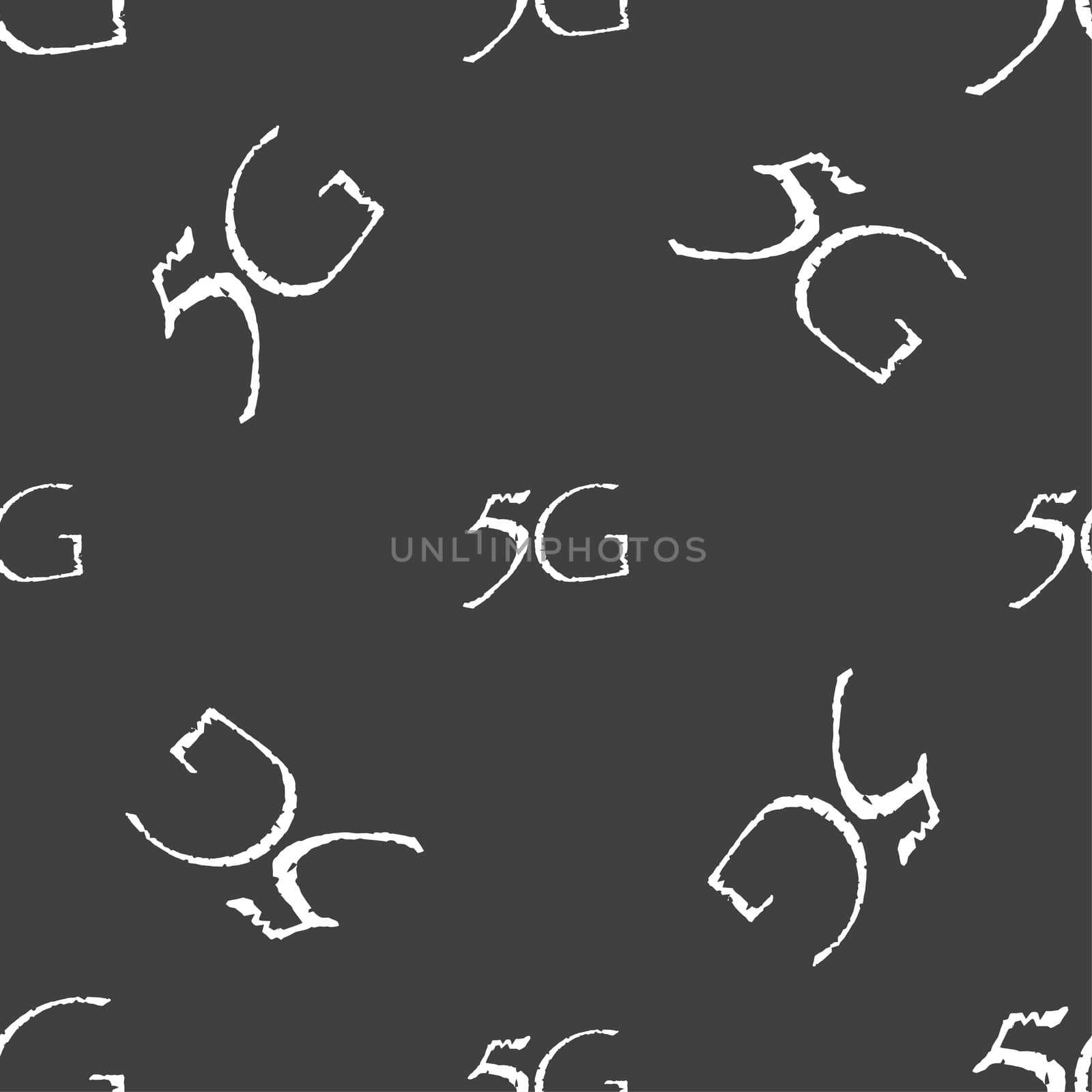 5G sign icon. Mobile telecommunications technology symbol. Seamless pattern on a gray background.  by serhii_lohvyniuk