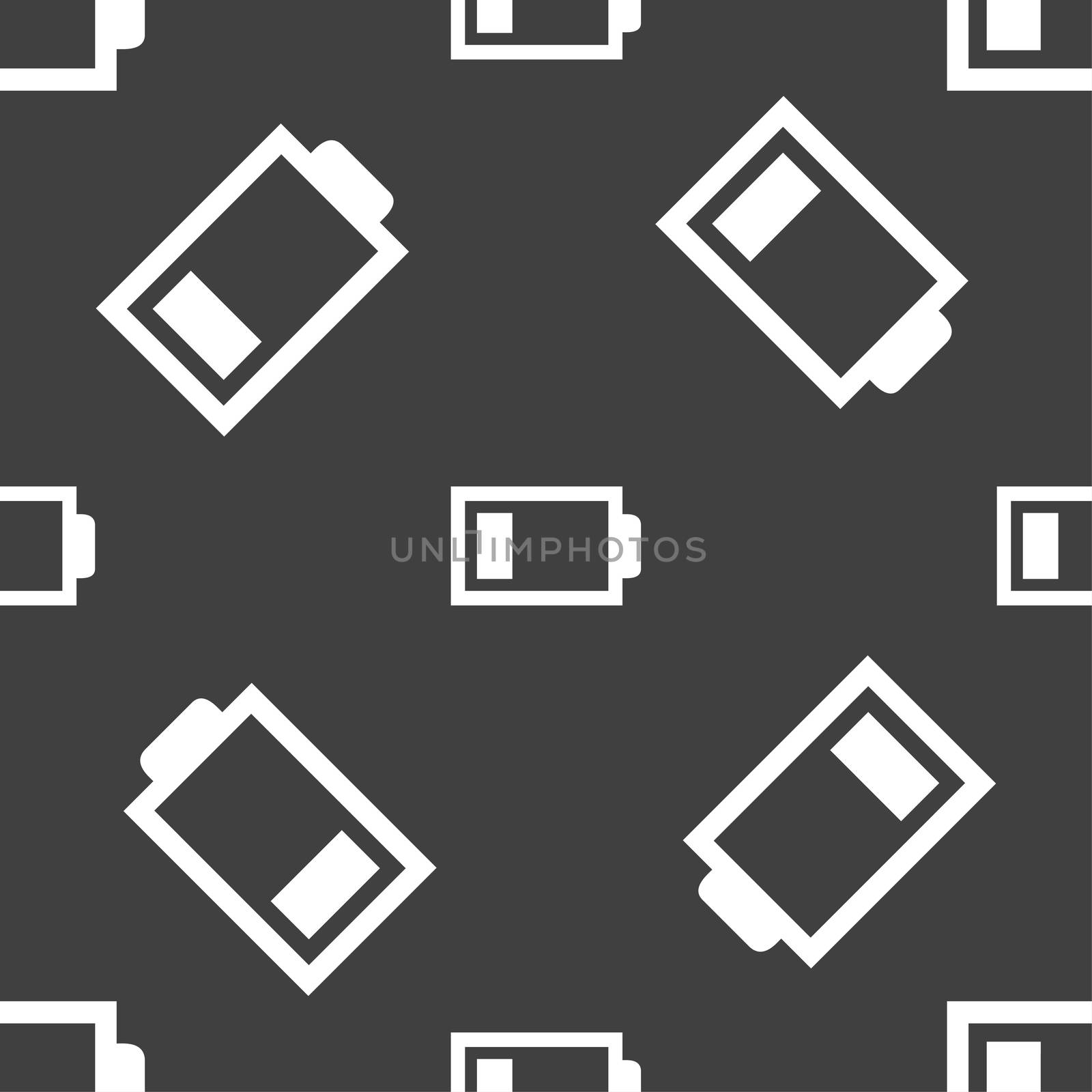 Battery low level sign icon. Electricity symbol. Seamless pattern on a gray background. illustration