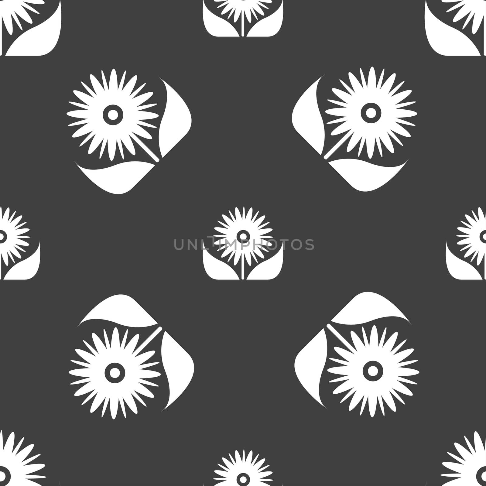 Bouquet of flowers with petals icon sign. Seamless pattern on a gray background.  by serhii_lohvyniuk