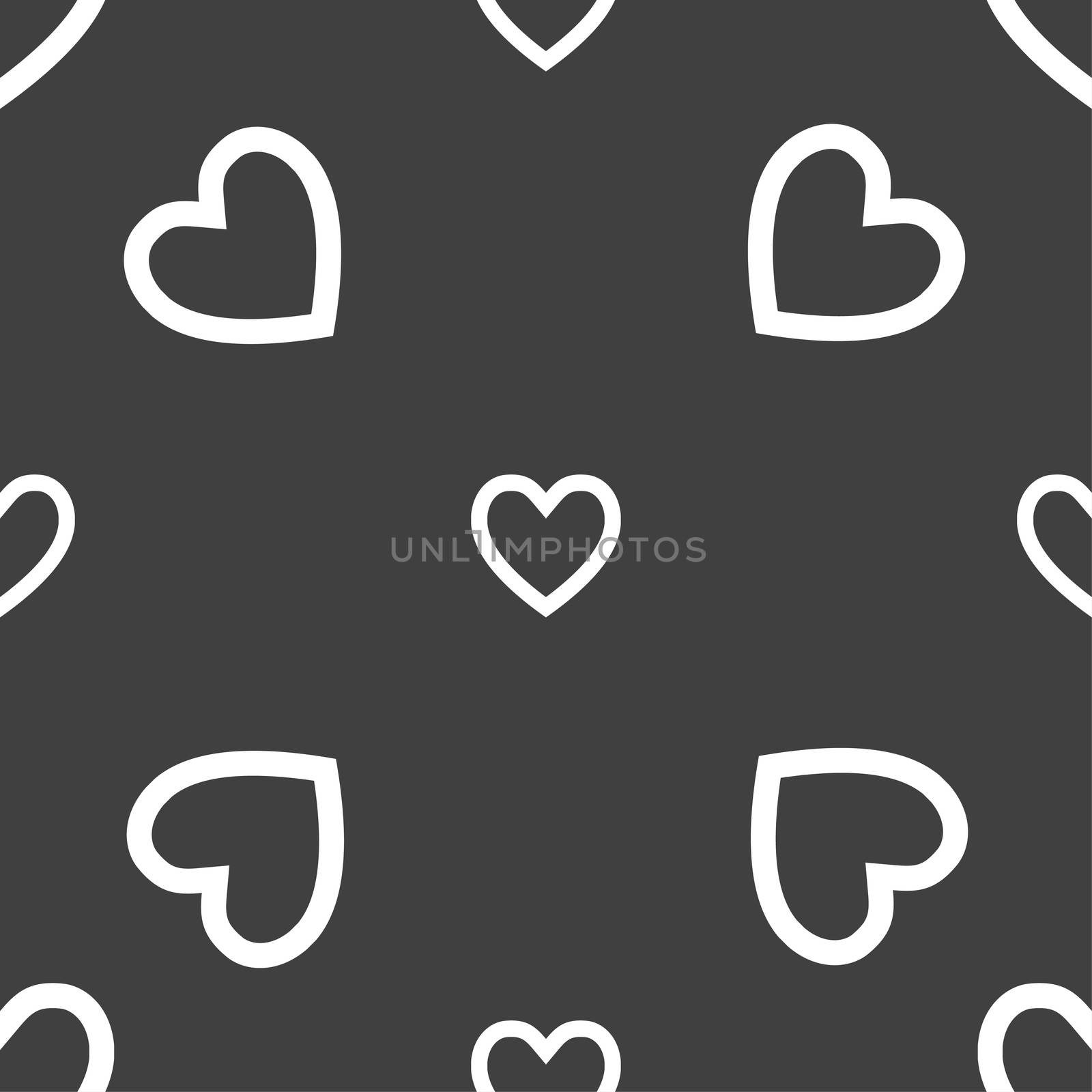 Heart sign icon. Love symbol. Seamless pattern on a gray background.  by serhii_lohvyniuk