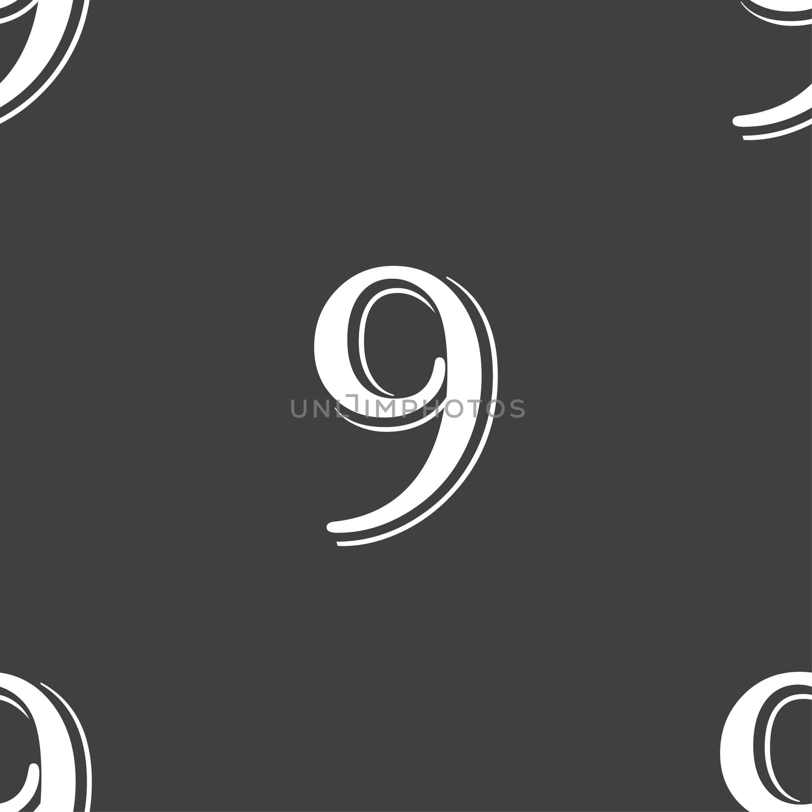 number Nine icon sign. Seamless pattern on a gray background.  by serhii_lohvyniuk