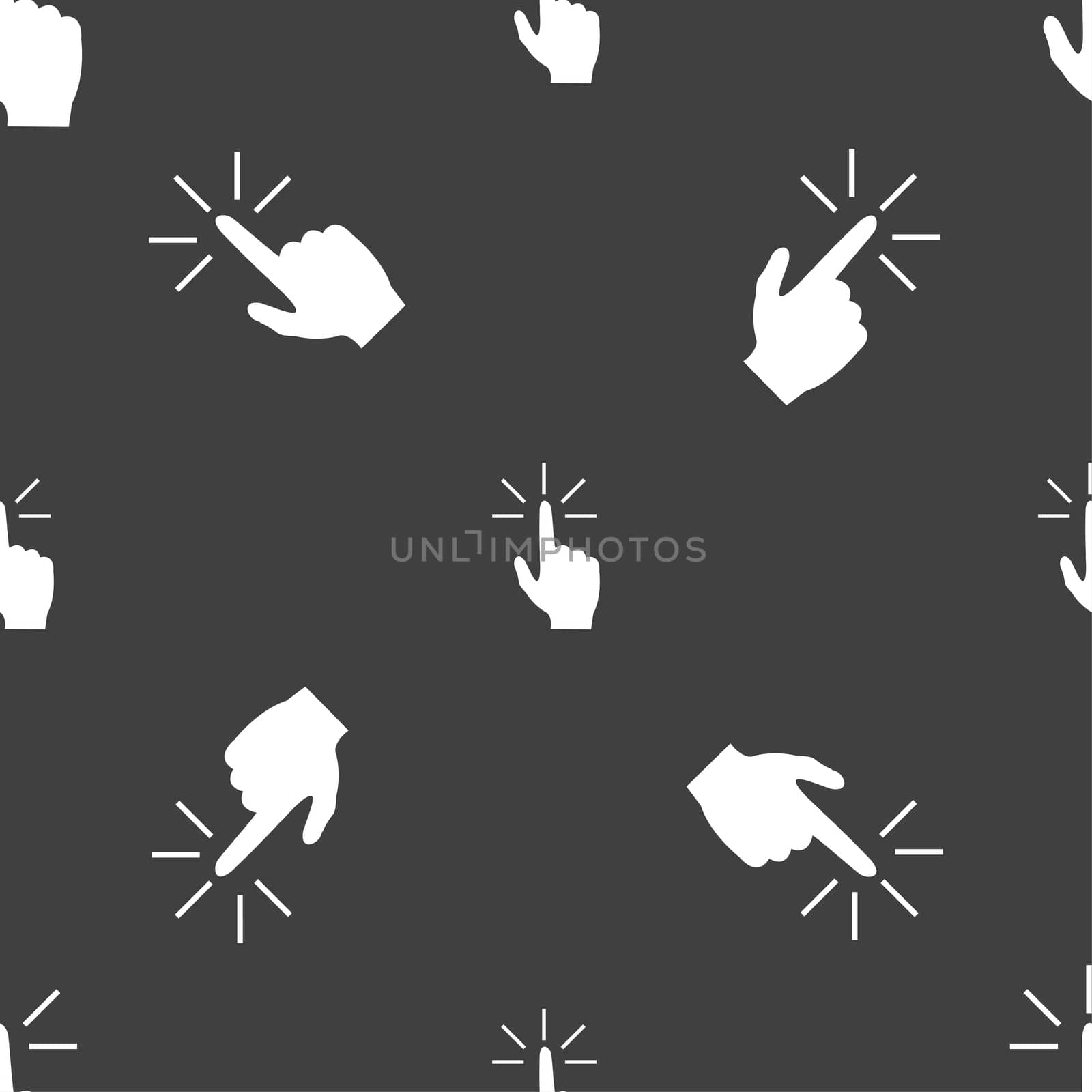 Click here hand icon sign. Seamless pattern on a gray background. illustration