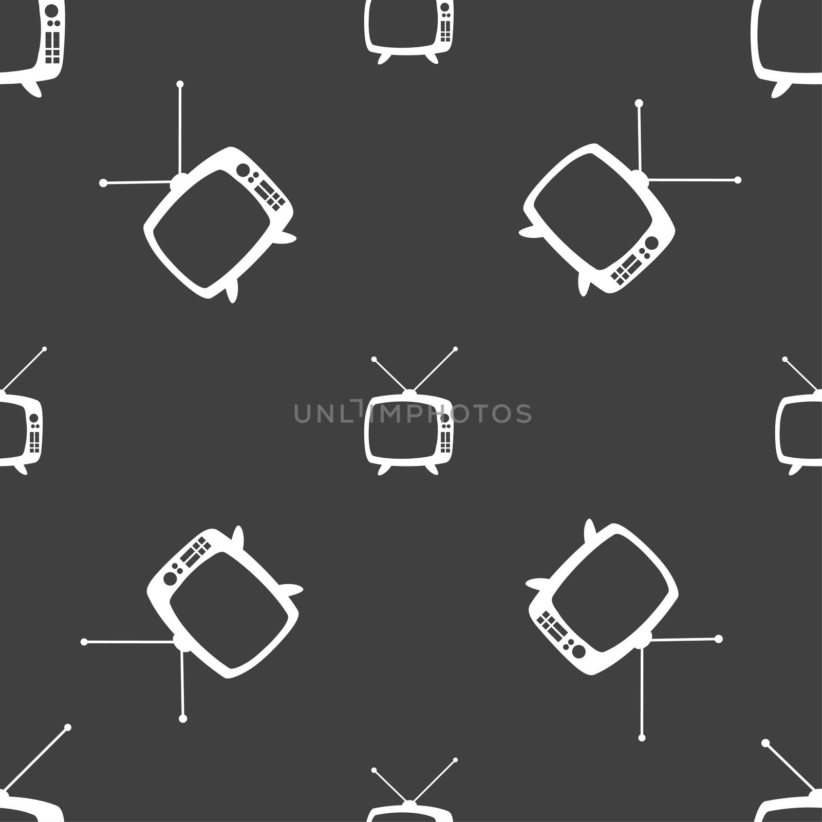 Retro TV mode sign icon. Television set symbol. Seamless pattern on a gray background.  by serhii_lohvyniuk