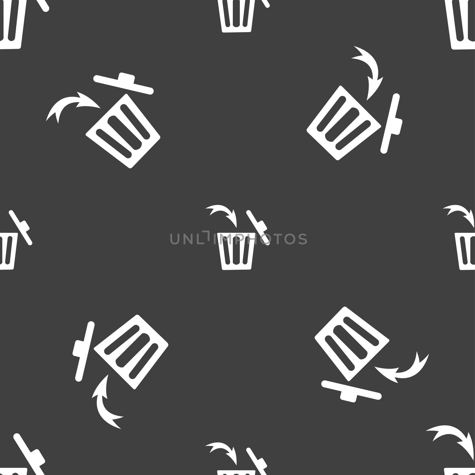 Recycle bin sign icon. Seamless pattern on a gray background.  by serhii_lohvyniuk