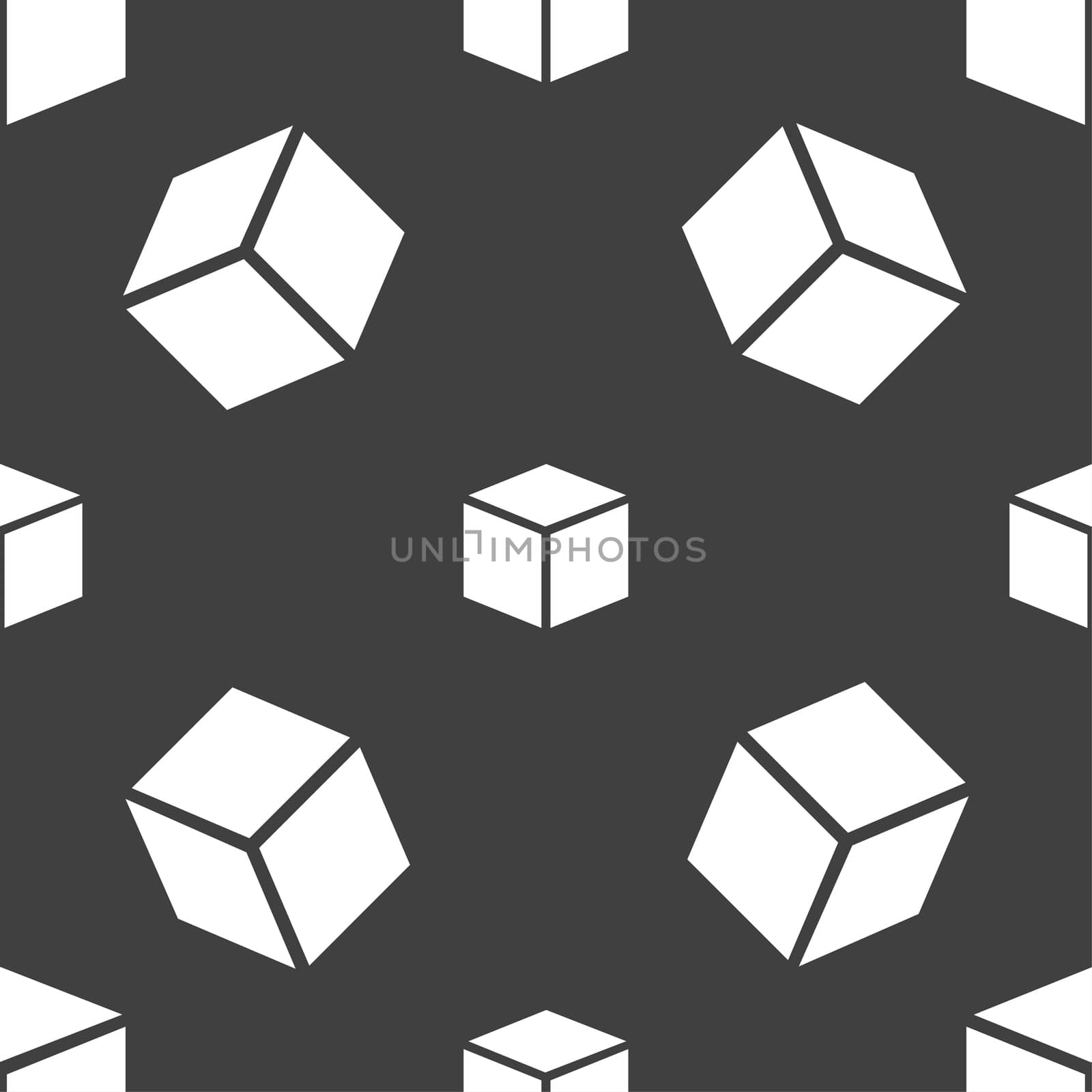 3d cube icon sign. Seamless pattern on a gray background.  by serhii_lohvyniuk