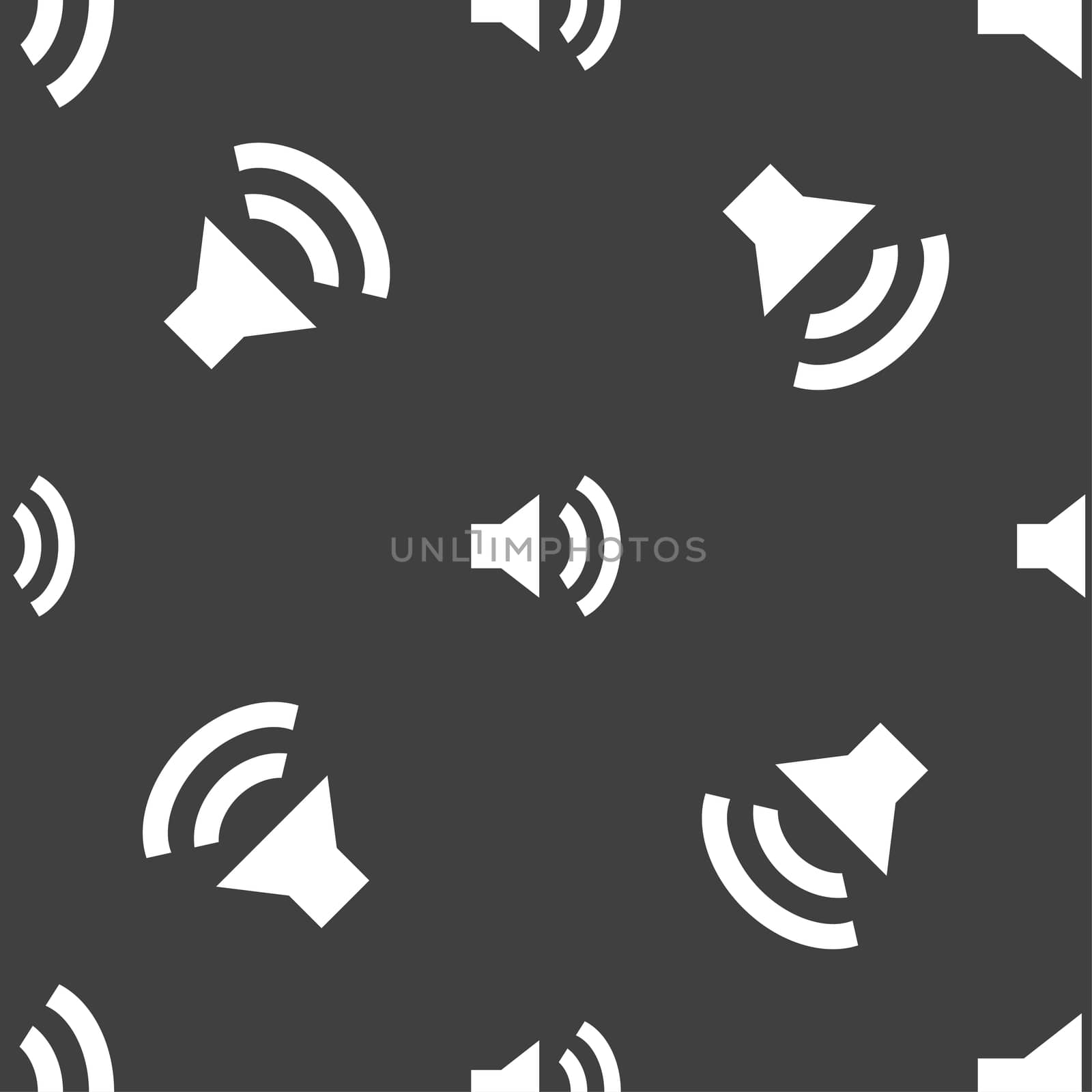 Speaker volume sign icon. Sound symbol. Seamless pattern on a gray background.  by serhii_lohvyniuk