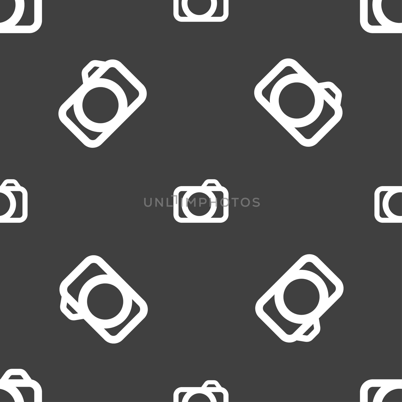 Photo camera sign icon. Digital photo camera symbol. Seamless pattern on a gray background.  by serhii_lohvyniuk