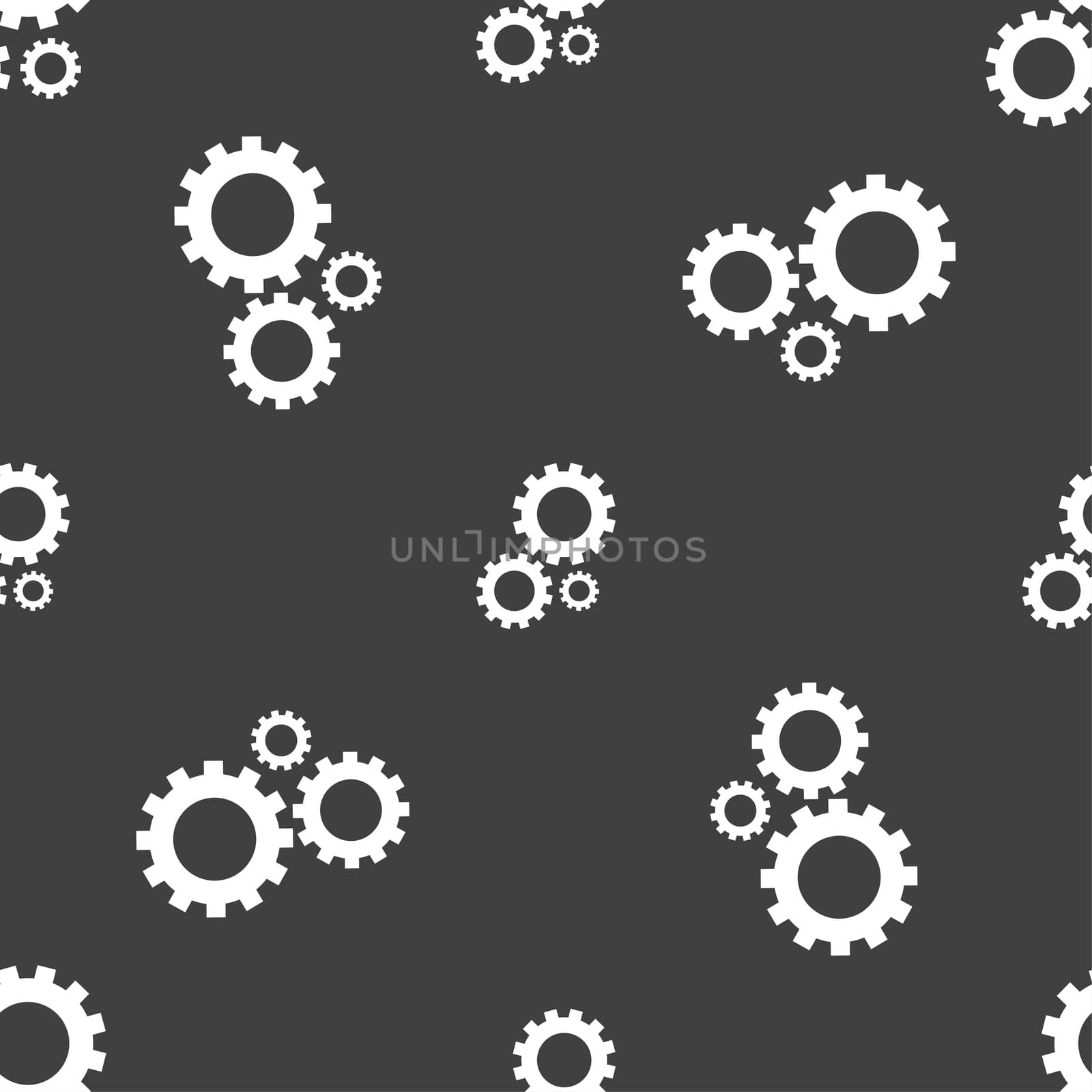 Cog settings sign icon. Cogwheel gear mechanism symbol. Seamless pattern on a gray background. illustration