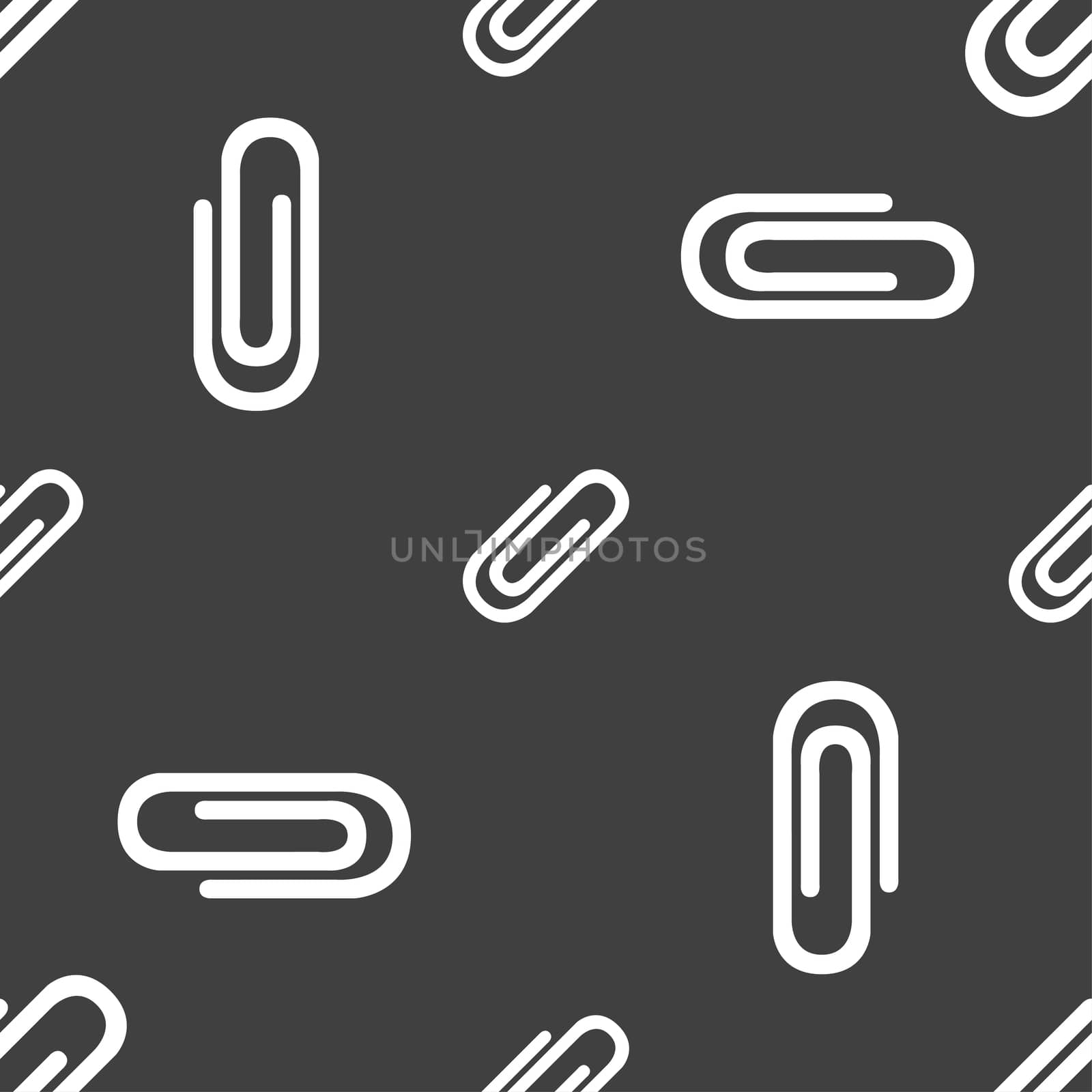 Paper clip sign icon. Clip symbol. Seamless pattern on a gray background.  by serhii_lohvyniuk
