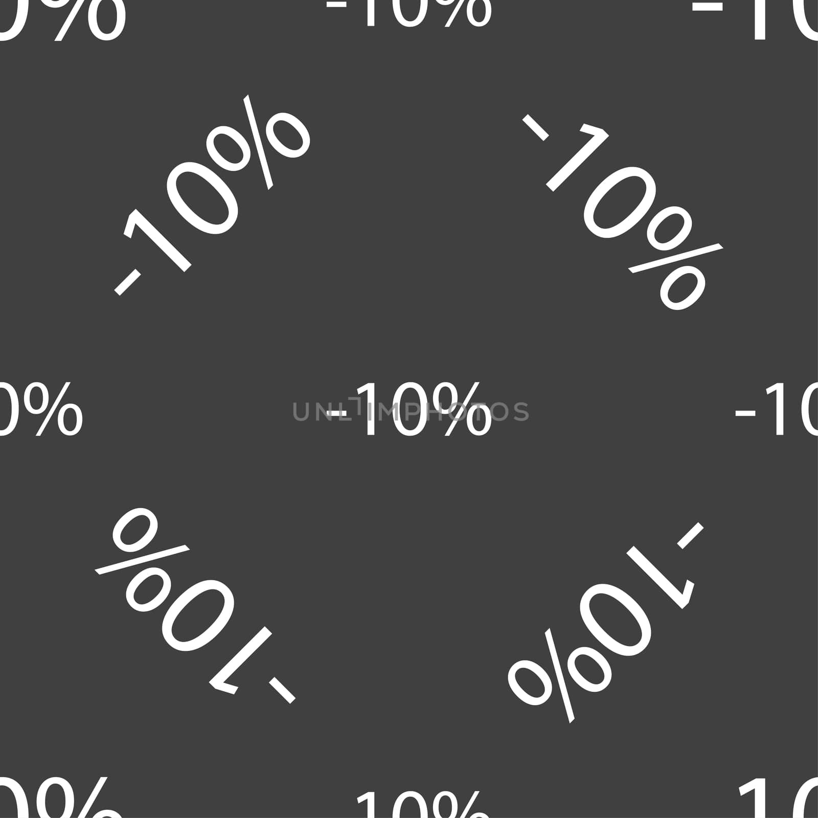 10 percent discount sign icon. Sale symbol. Special offer label. Seamless pattern on a gray background.  by serhii_lohvyniuk