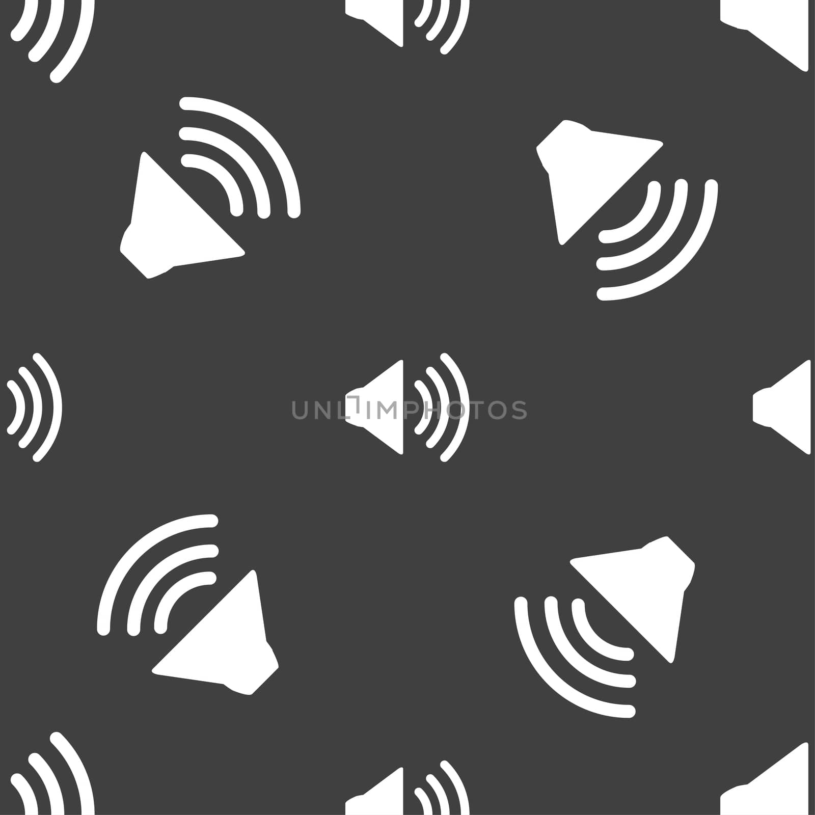 Speaker volume sign icon. Sound symbol. Seamless pattern on a gray background.  by serhii_lohvyniuk