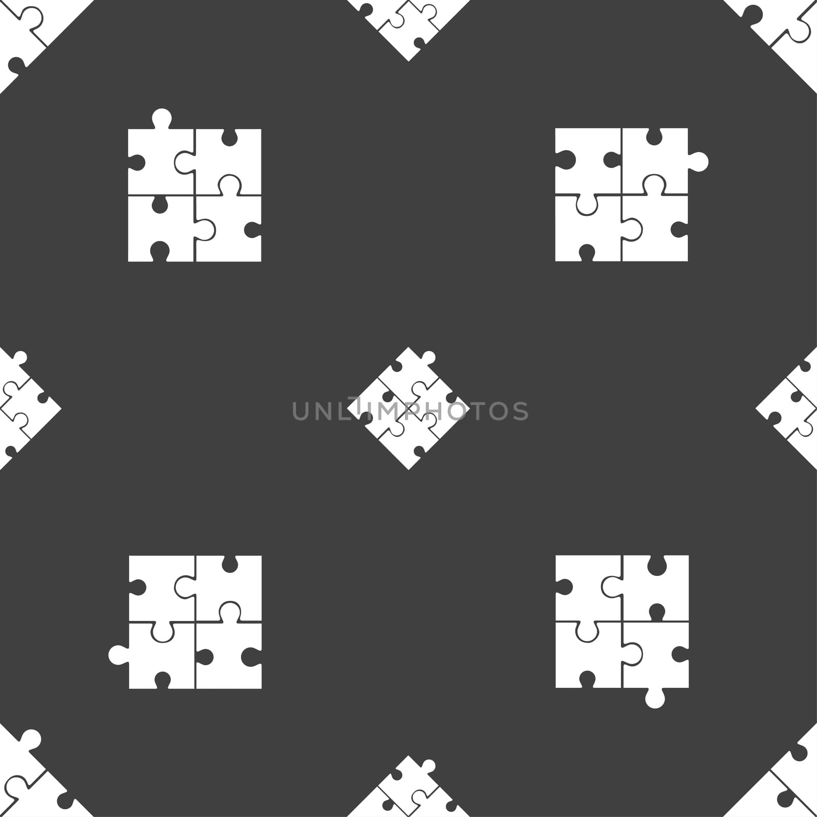 Puzzle piece icon sign. Seamless pattern on a gray background. illustration