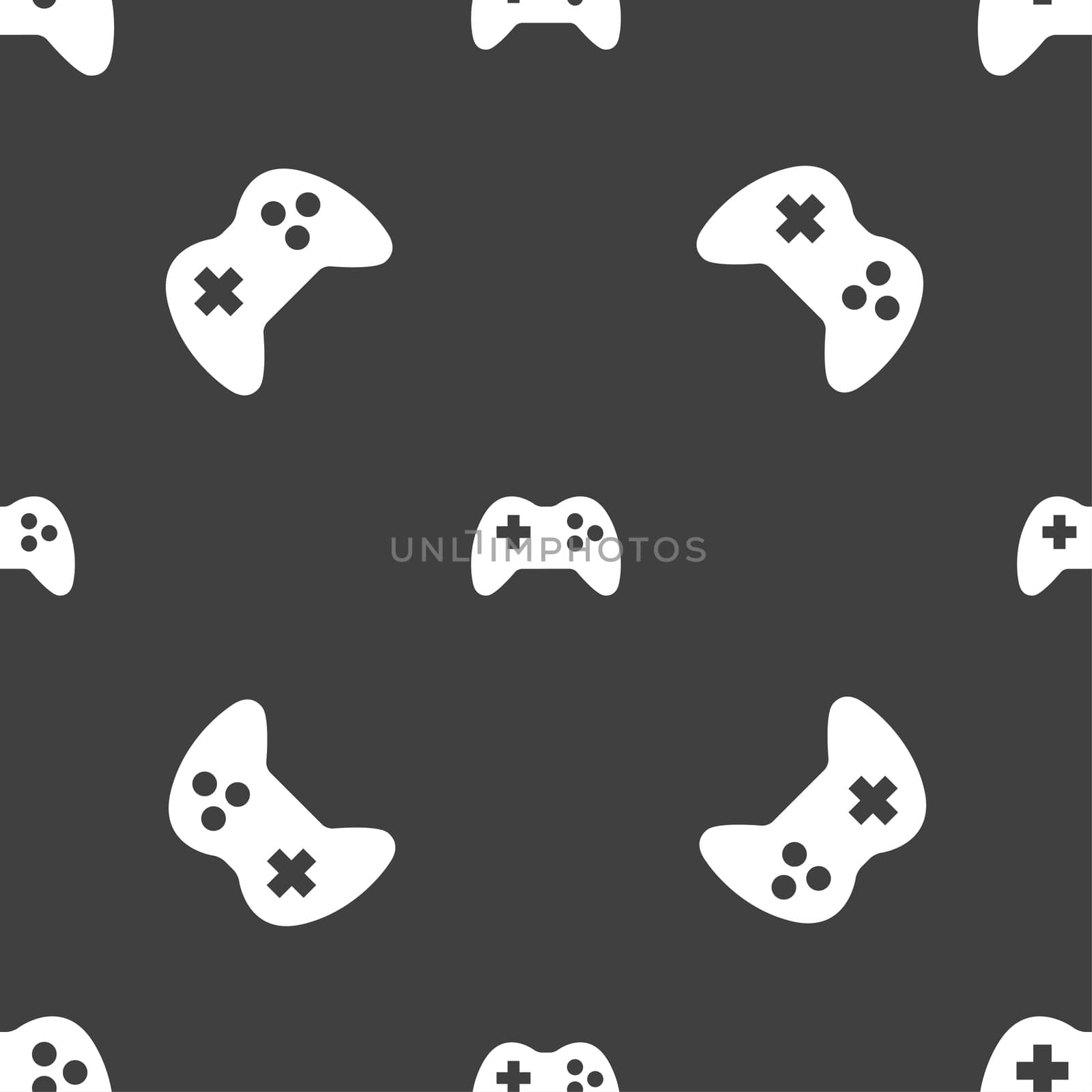 Joystick sign icon. Video game symbol. Seamless pattern on a gray background. illustration