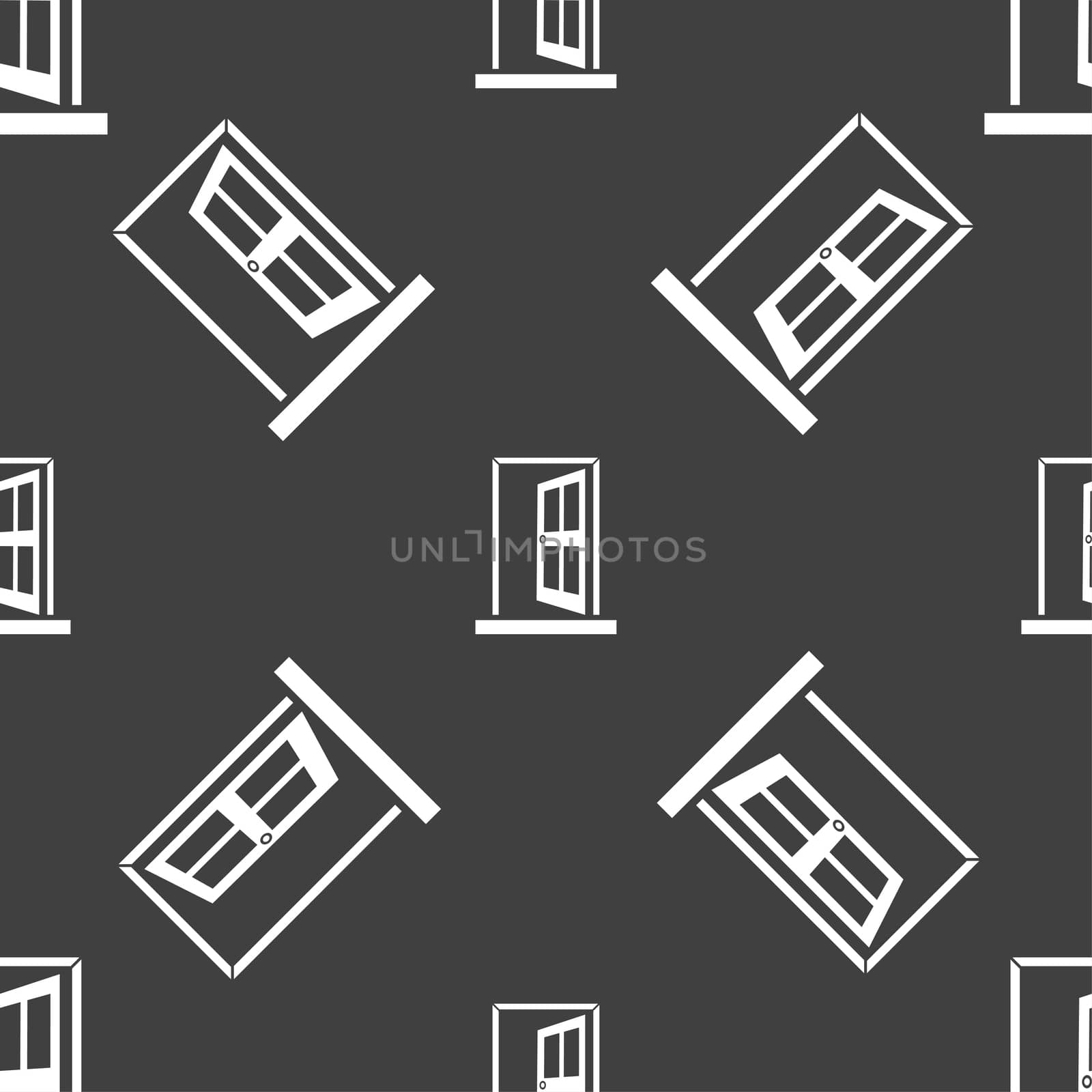 Door, Enter or exit icon sign. Seamless pattern on a gray background. illustration