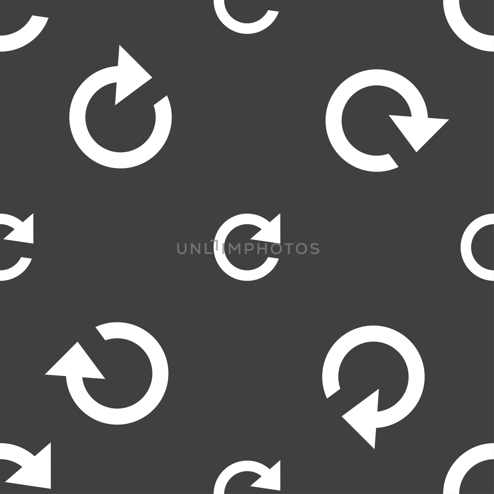 update sign icon. Full rotation arrow symbol. Seamless pattern on a gray background. illustration