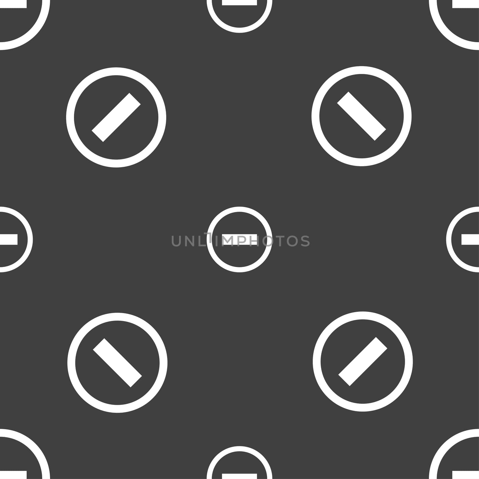 Minus sign icon. Negative symbol. Zoom out. Seamless pattern on a gray background. illustration