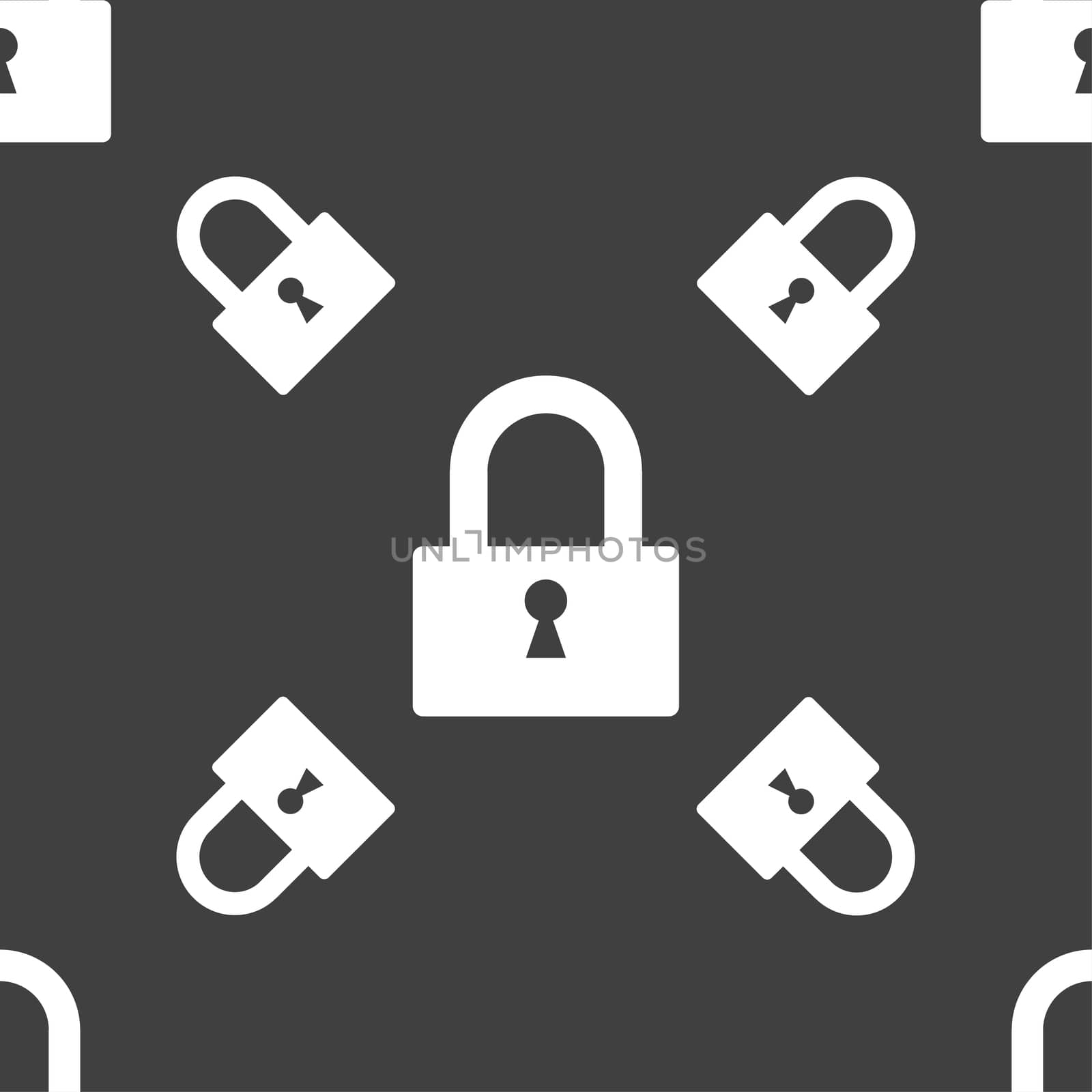 Lock sign icon. Locker symbol. Seamless pattern on a gray background.  by serhii_lohvyniuk