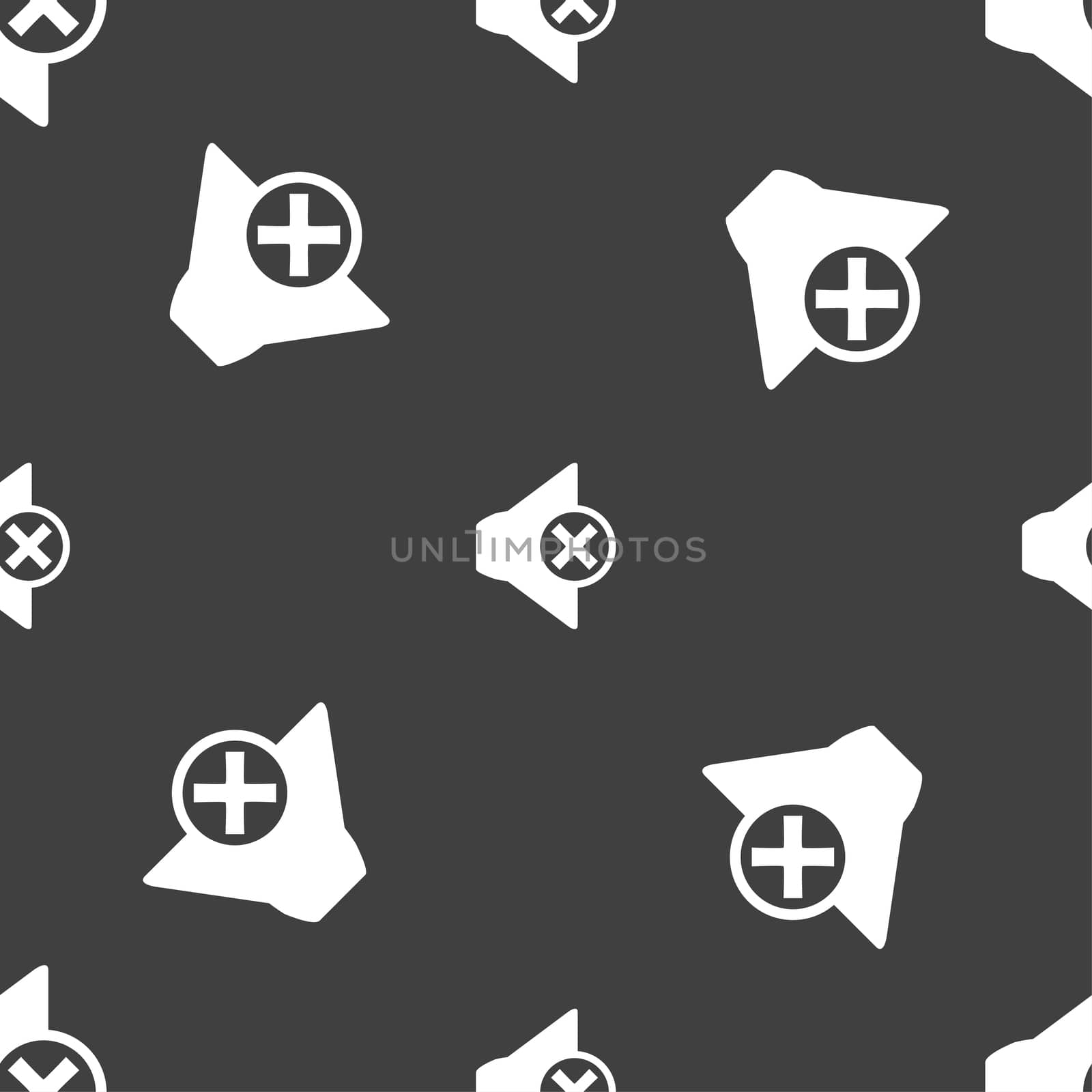 Mute speaker sign icon. Sound symbol.. Seamless pattern on a gray background. illustration