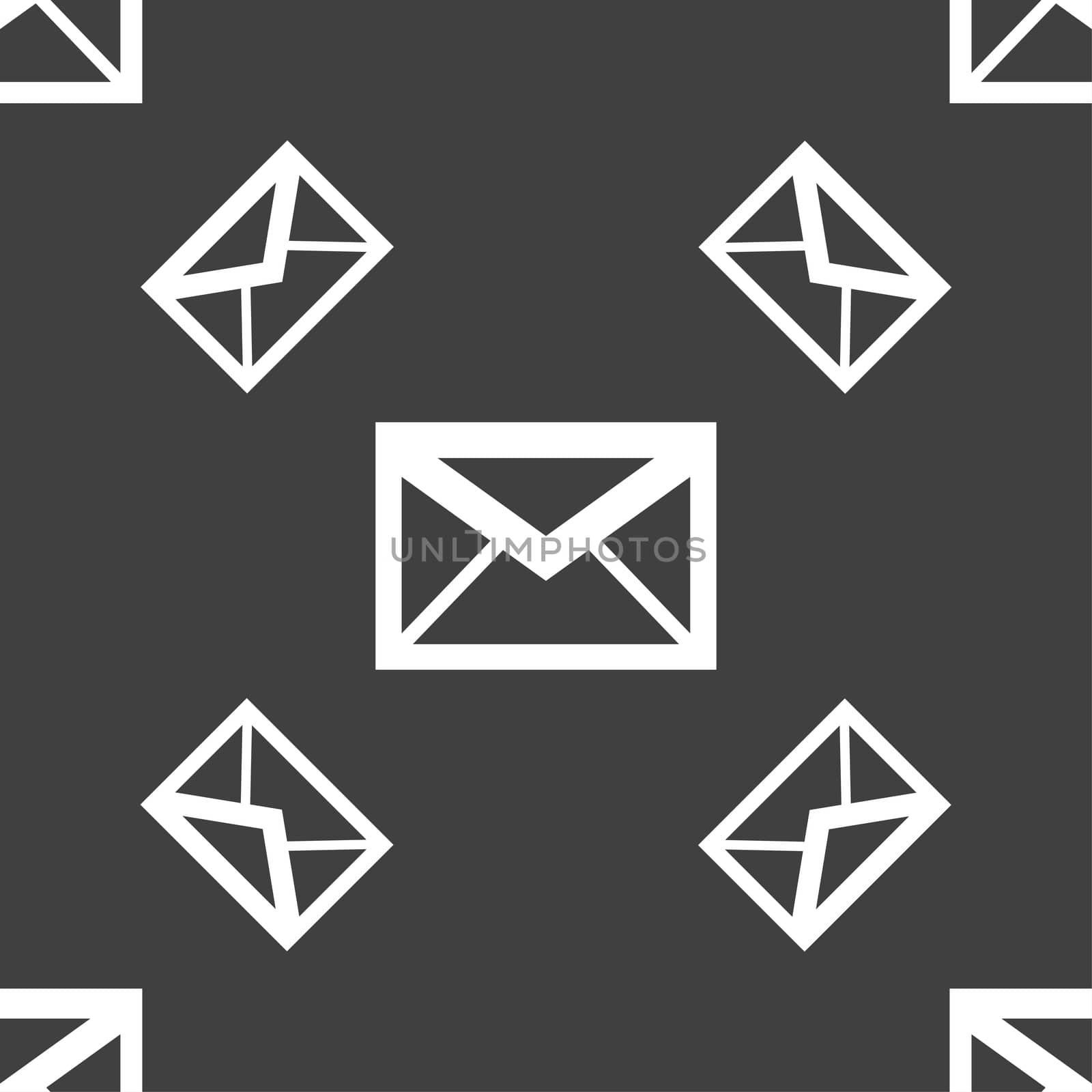 Mail icon. Envelope symbol. Message sign. navigation button. Seamless pattern on a gray background.  by serhii_lohvyniuk