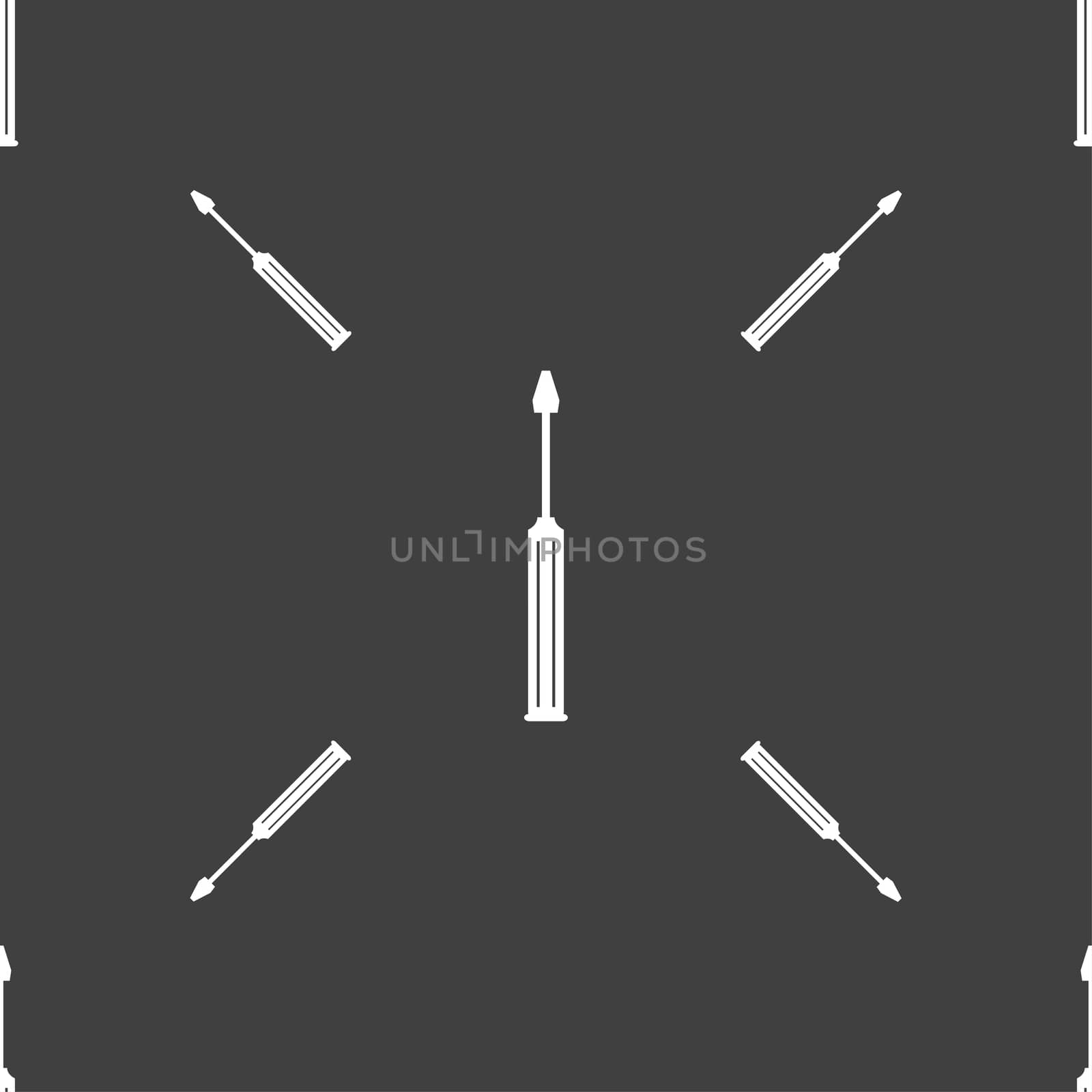 Screwdriver tool sign icon. Fix it symbol. Repair sign. Seamless pattern on a gray background.  by serhii_lohvyniuk