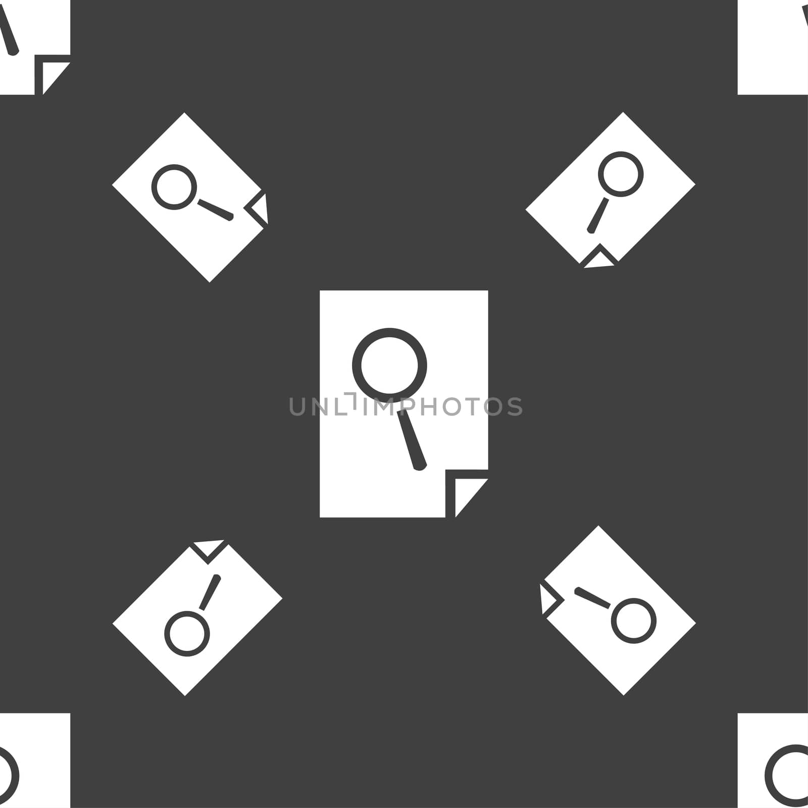 Search in file sign icon. Find document symbol. Seamless pattern on a gray background.  by serhii_lohvyniuk