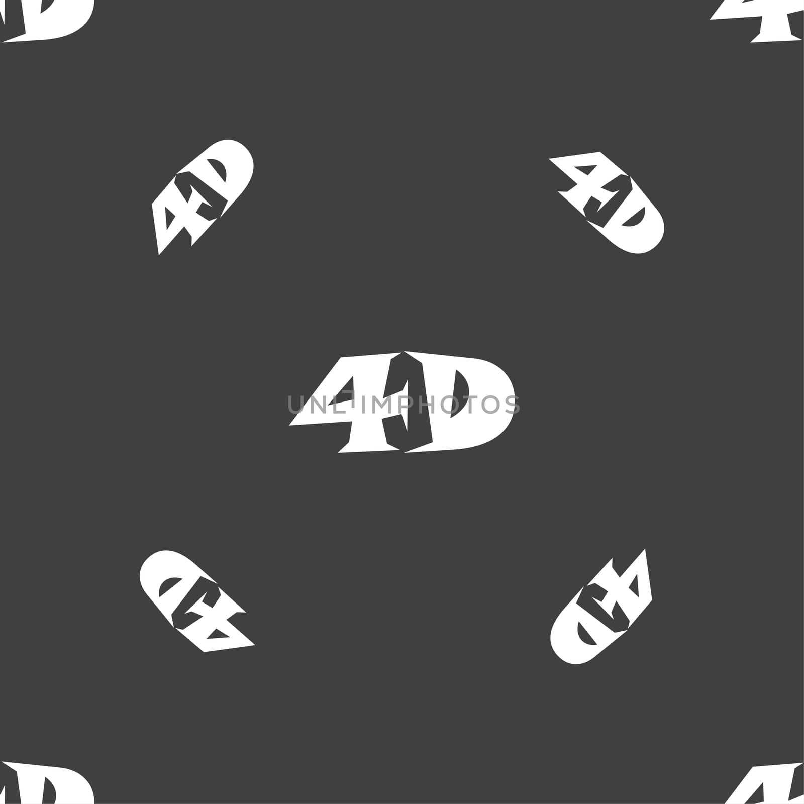 4D sign icon. 4D New technology symbol. Seamless pattern on a gray background. illustration