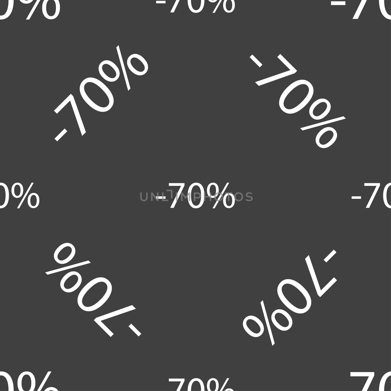 70 percent discount sign icon. Sale symbol. Special offer label. Seamless pattern on a gray background.  by serhii_lohvyniuk