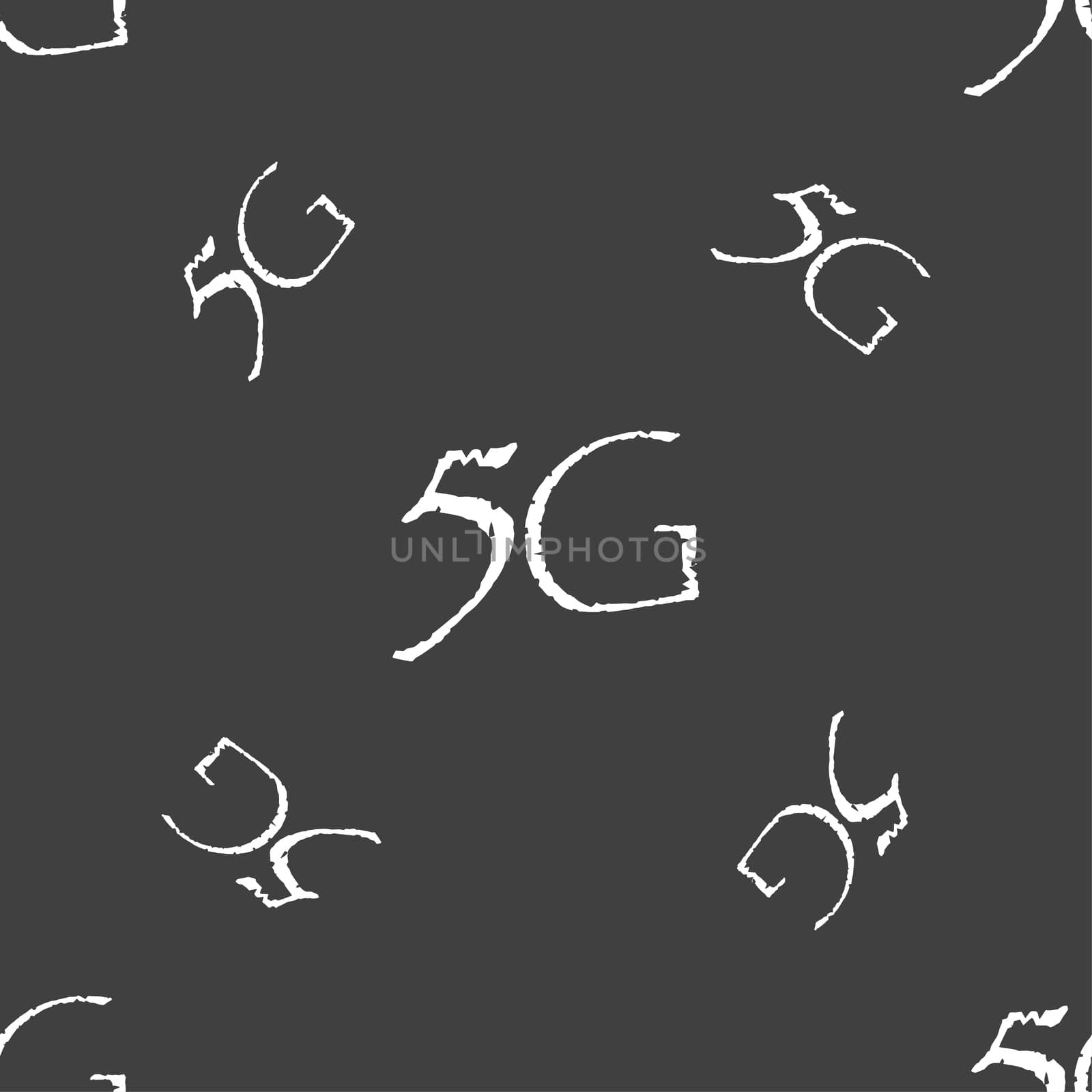 5G sign icon. Mobile telecommunications technology symbol. Seamless pattern on a gray background.  by serhii_lohvyniuk