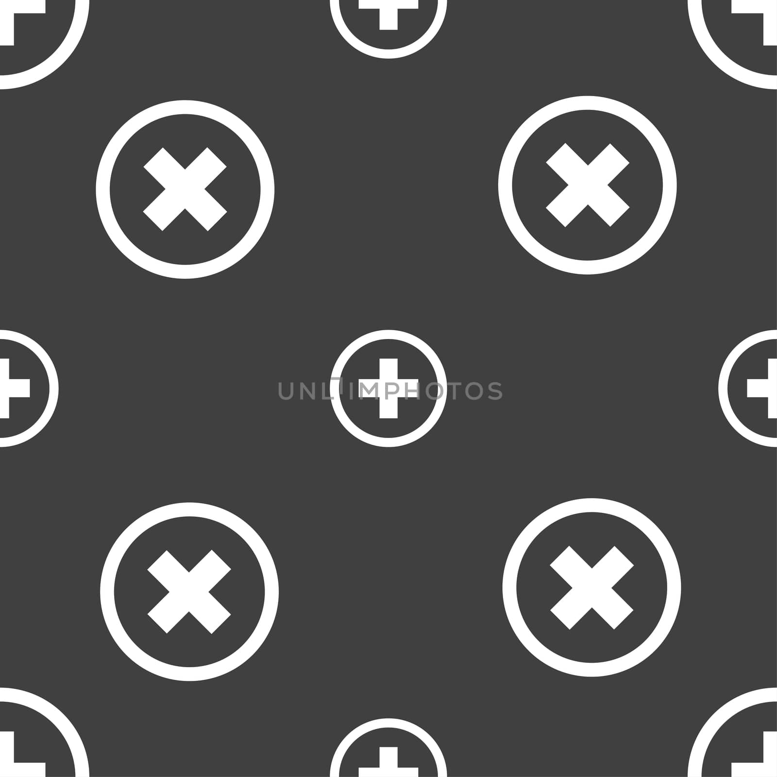 Plus, Positive, zoom icon sign. Seamless pattern on a gray background.  by serhii_lohvyniuk