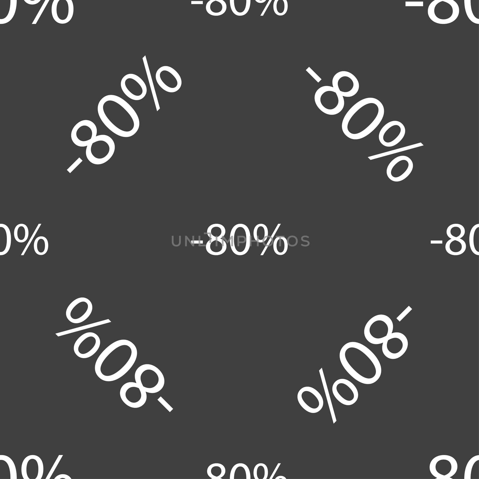 80 percent discount sign icon. Sale symbol. Special offer label. Seamless pattern on a gray background.  by serhii_lohvyniuk
