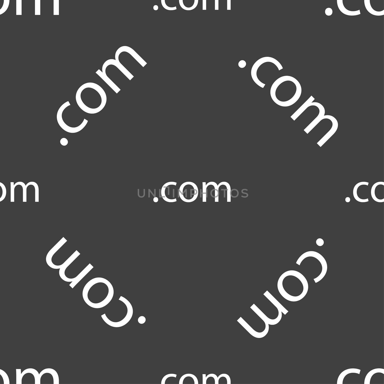 Domain COM sign icon. Top-level internet domain symbol. Seamless pattern on a gray background.  by serhii_lohvyniuk
